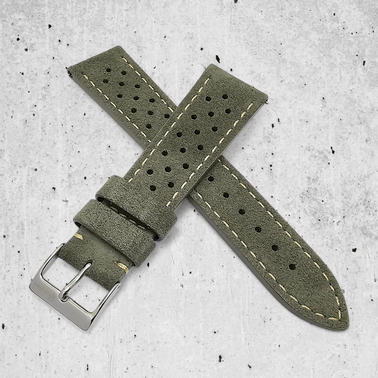 Italian Suede Rally Watch Strap 20mm 22mm Mens Olive Green - Wrist Envy