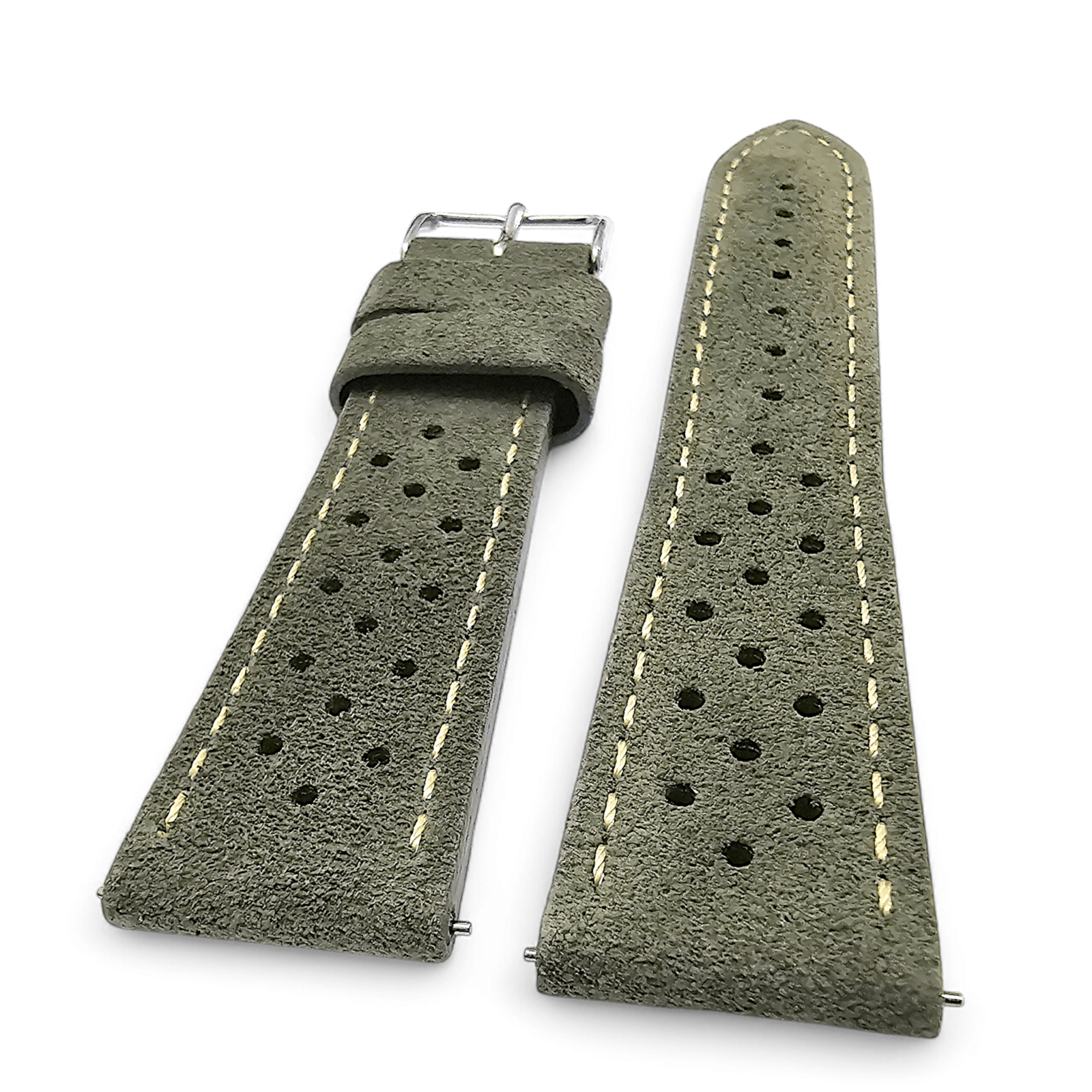Italian Suede Rally Watch Strap 20mm 22mm Mens Olive Green - Wrist Envy