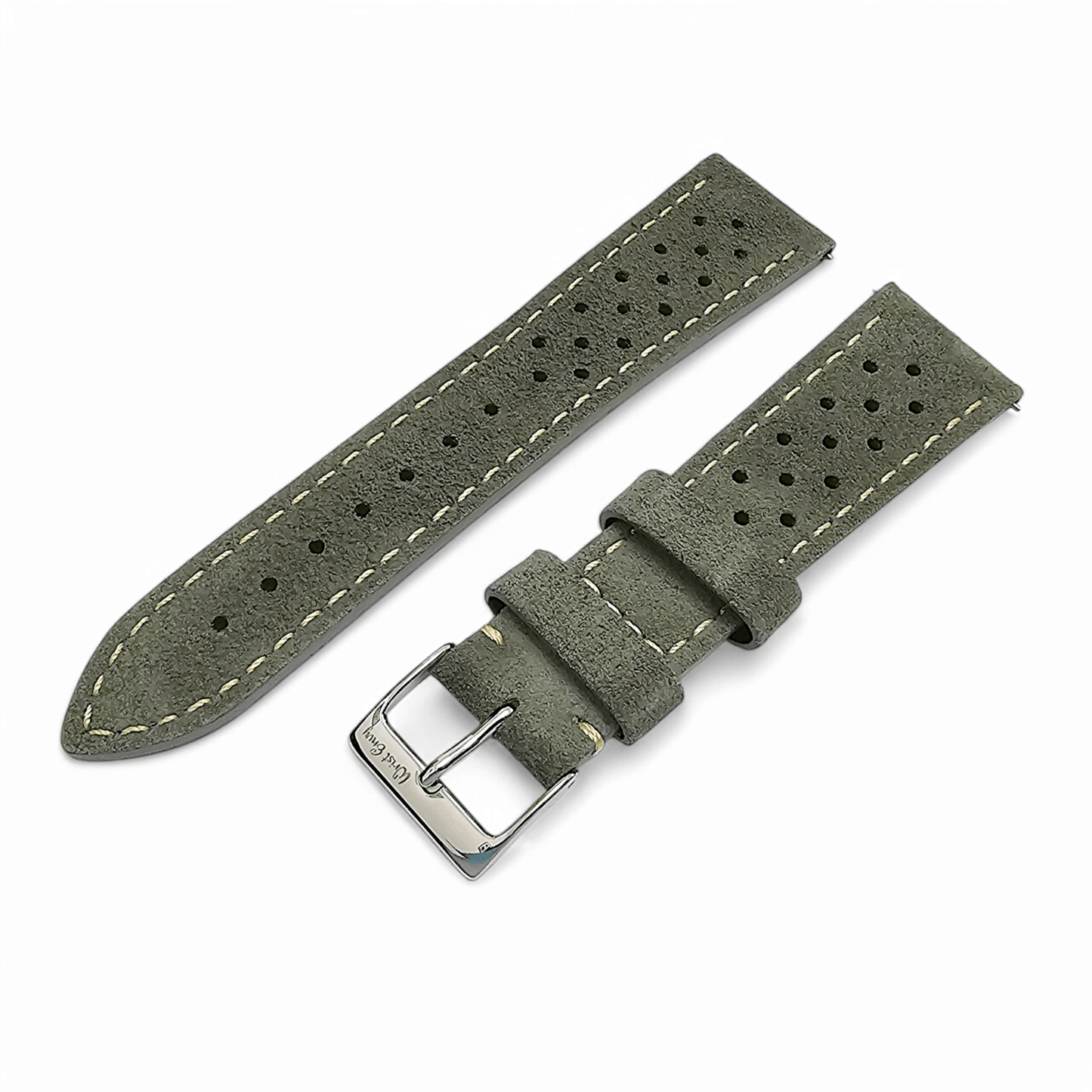 Italian Suede Rally Watch Strap 20mm 22mm Mens Olive Green - Wrist Envy