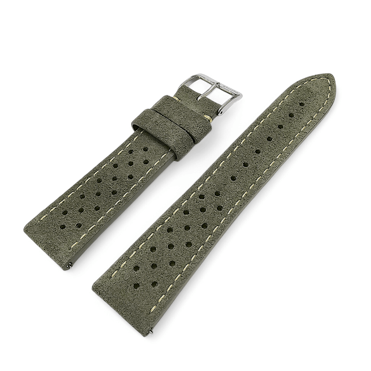 Italian Suede Rally Watch Strap 20mm 22mm Mens Olive Green - Wrist Envy