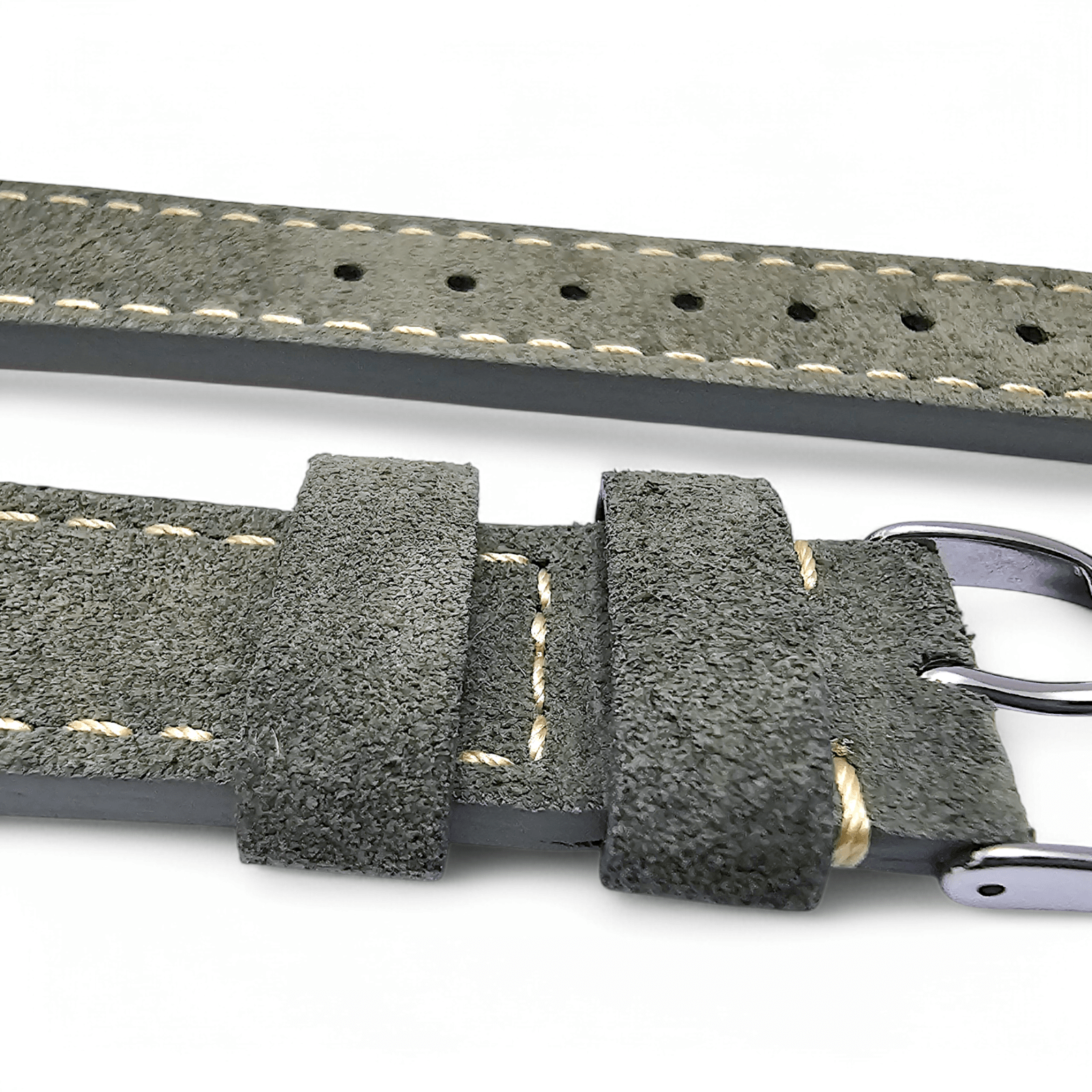 Italian Suede Watch Strap 20mm 22mm Olive Green - Wrist Envy