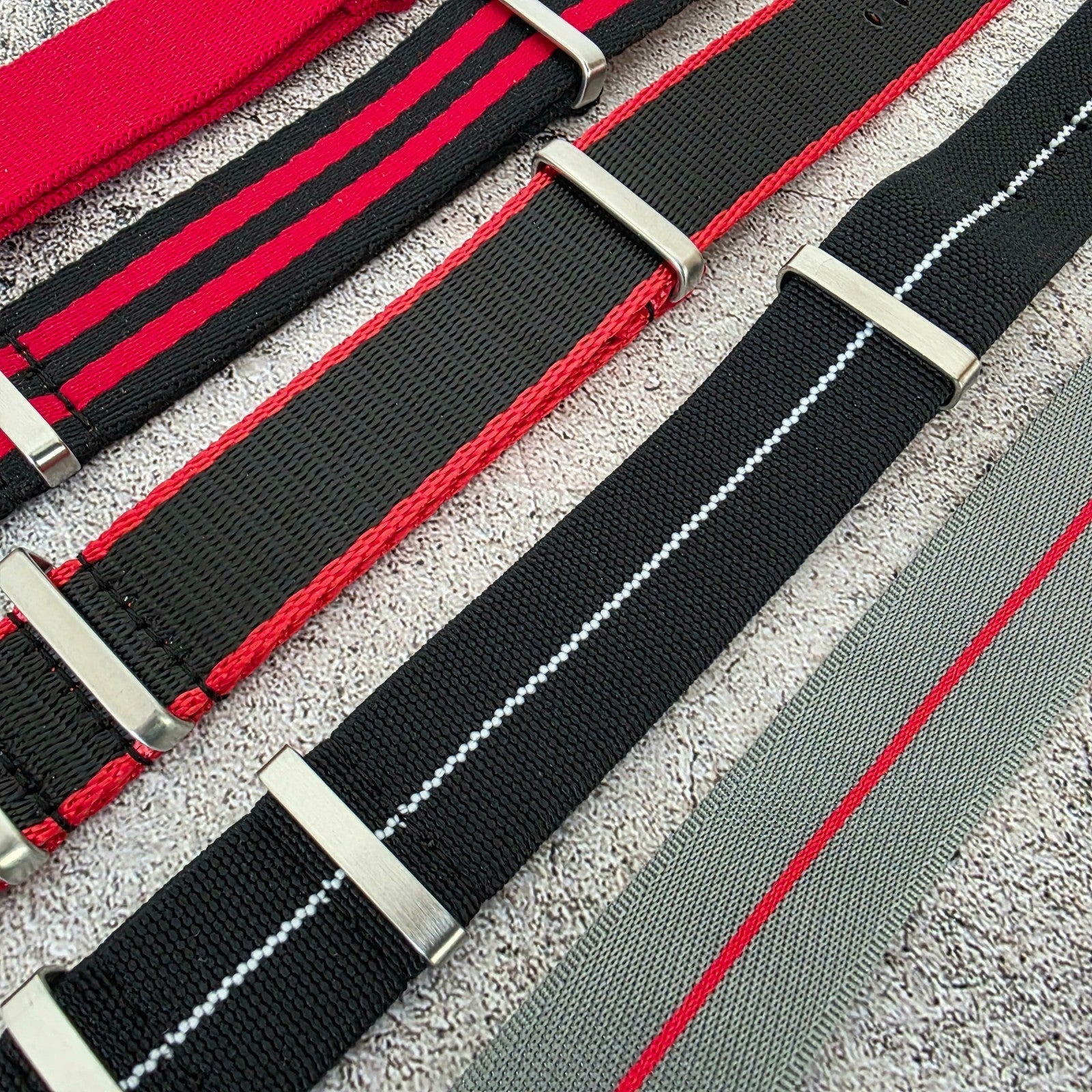 Job Lot of 5 Nylon Watch Straps Bands 22mm Military Black Red For Tudor Buckle - Wrist Envy