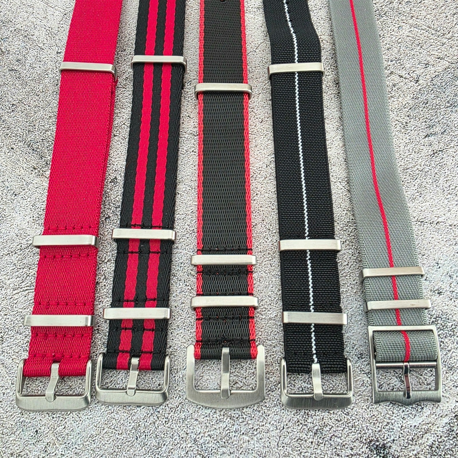 Job Lot of 5 Nylon Watch Straps Bands 22mm Military Black Red For Tudor Buckle - Wrist Envy