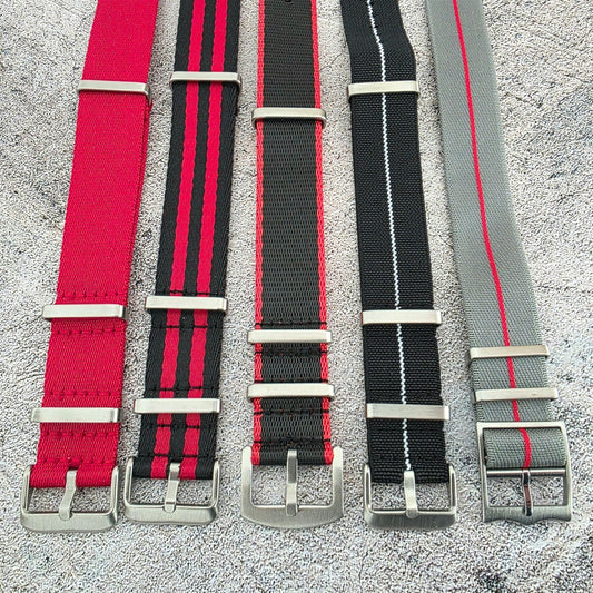 Job Lot of 5 Nylon Watch Straps Bands 22mm Military Black Red For Tudor Buckle - Wrist Envy