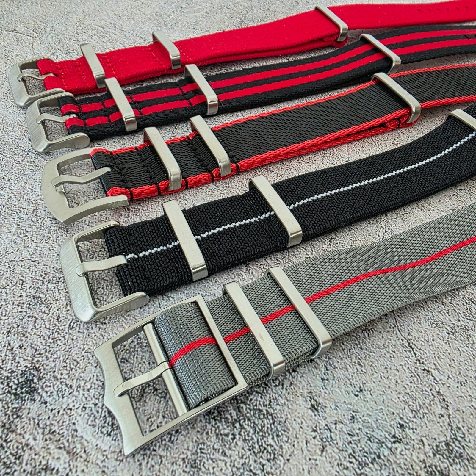 Job Lot of 5 Nylon Watch Straps Bands 22mm Military Black Red For Tudor Buckle - Wrist Envy