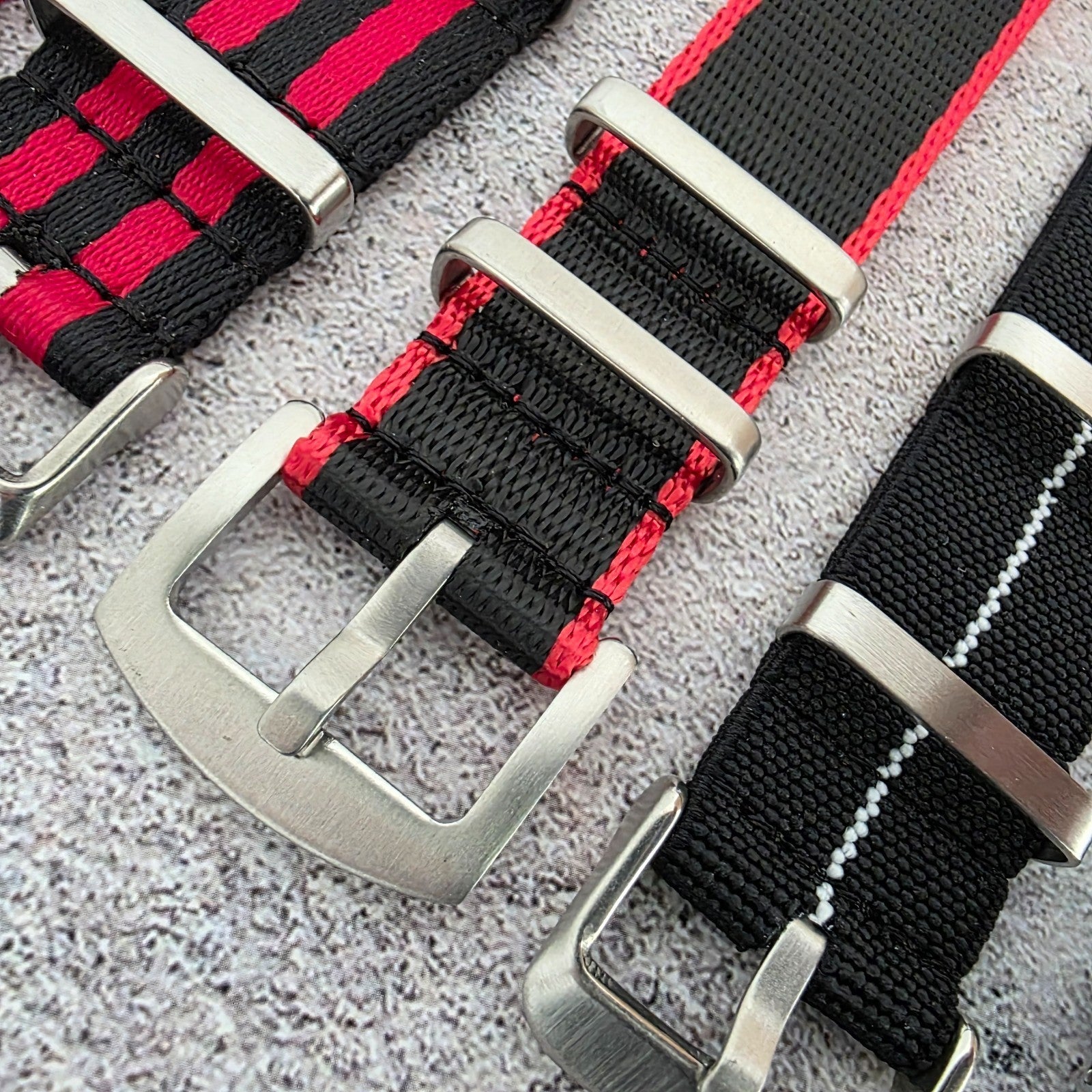 Job Lot of 5 Nylon Watch Straps Bands 22mm Military Black Red For Tudor Buckle - Wrist Envy