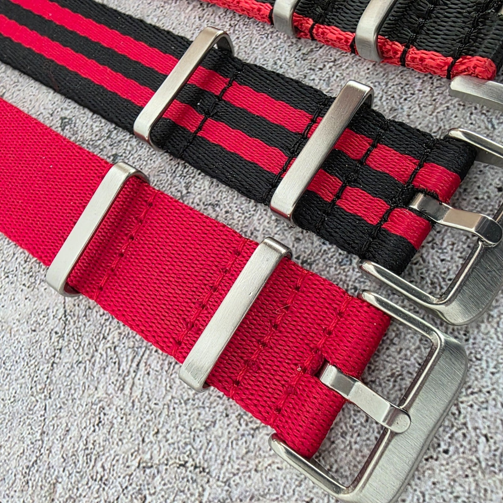 Job Lot of 5 Nylon Watch Straps Bands 22mm Military Black Red For Tudor Buckle - Wrist Envy