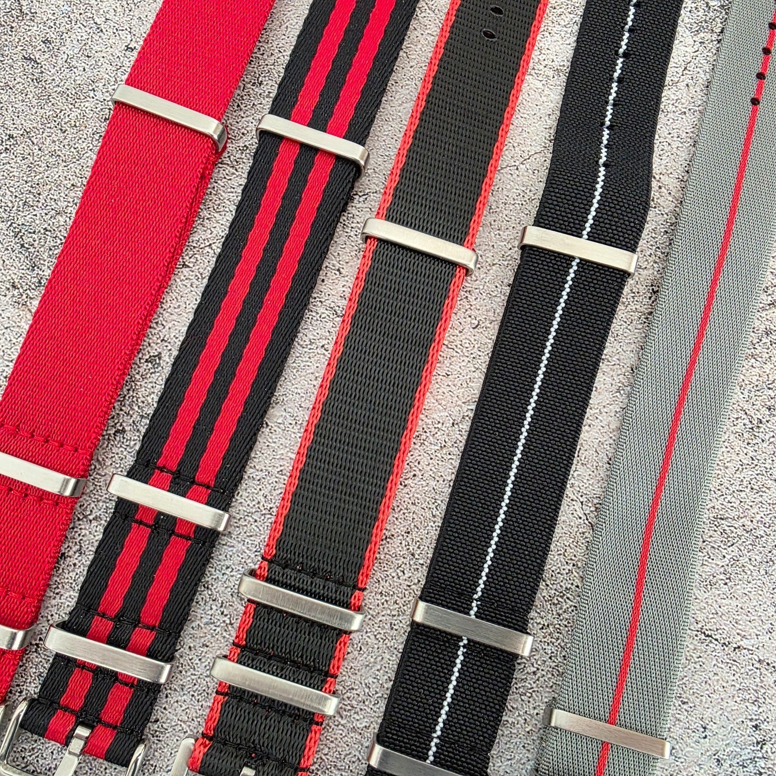 Job Lot of 5 Nylon Watch Straps Bands 22mm Military Black Red For Tudor Buckle - Wrist Envy