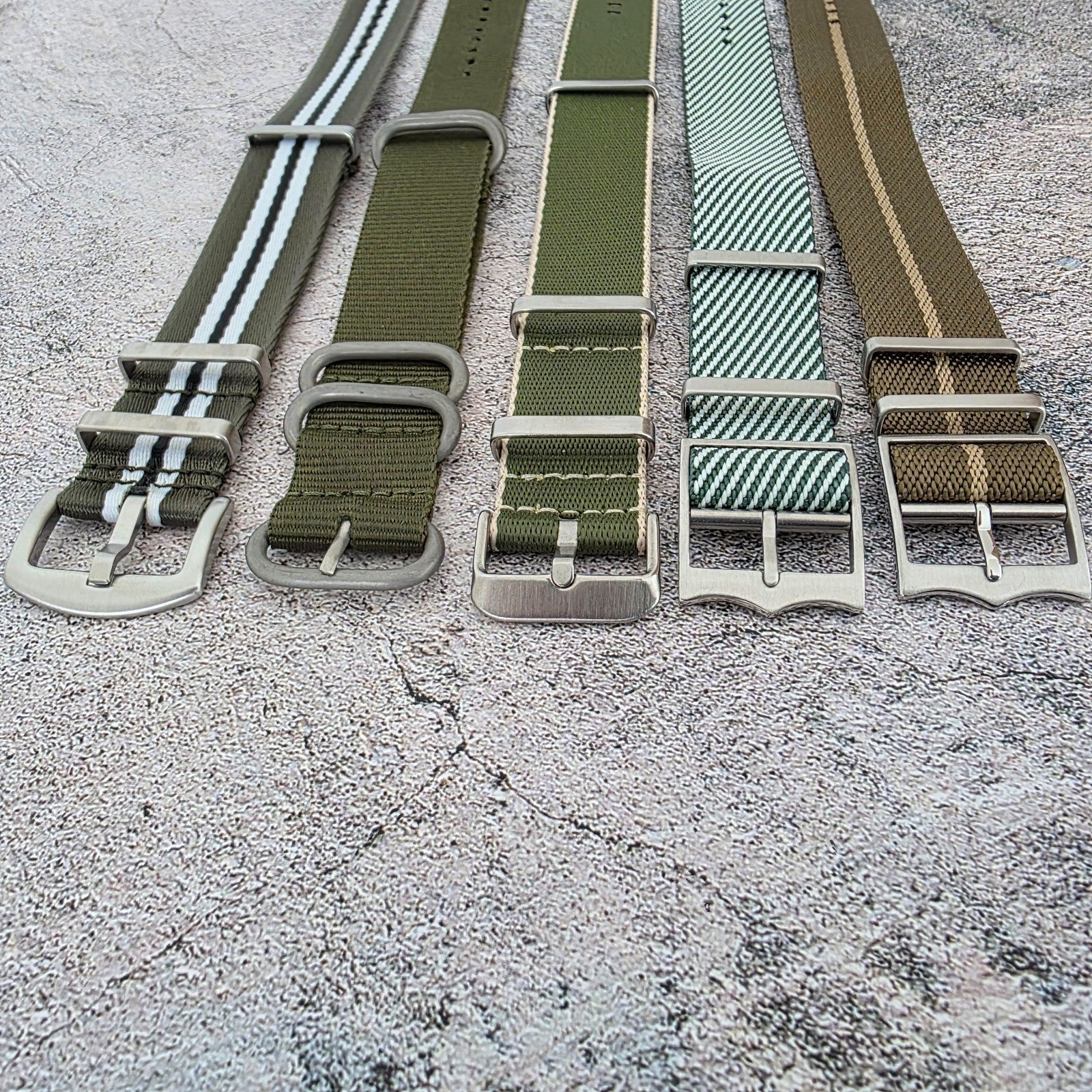 Job Lot of 5 Nylon Watch Straps Bands 22mm Military Green For Tudor Buckle Mens - Wrist Envy