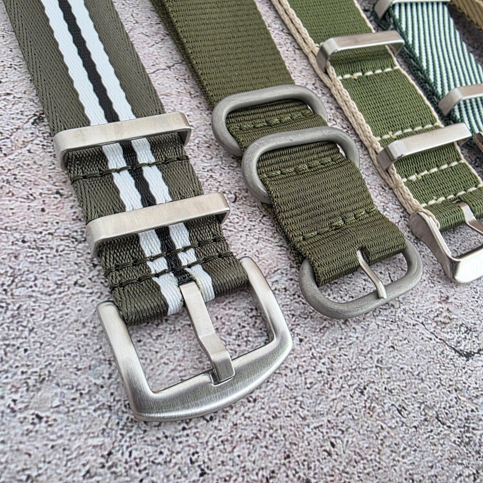 Job Lot of 5 Nylon Watch Straps Bands 22mm Military Green For Tudor Buckle Mens - Wrist Envy