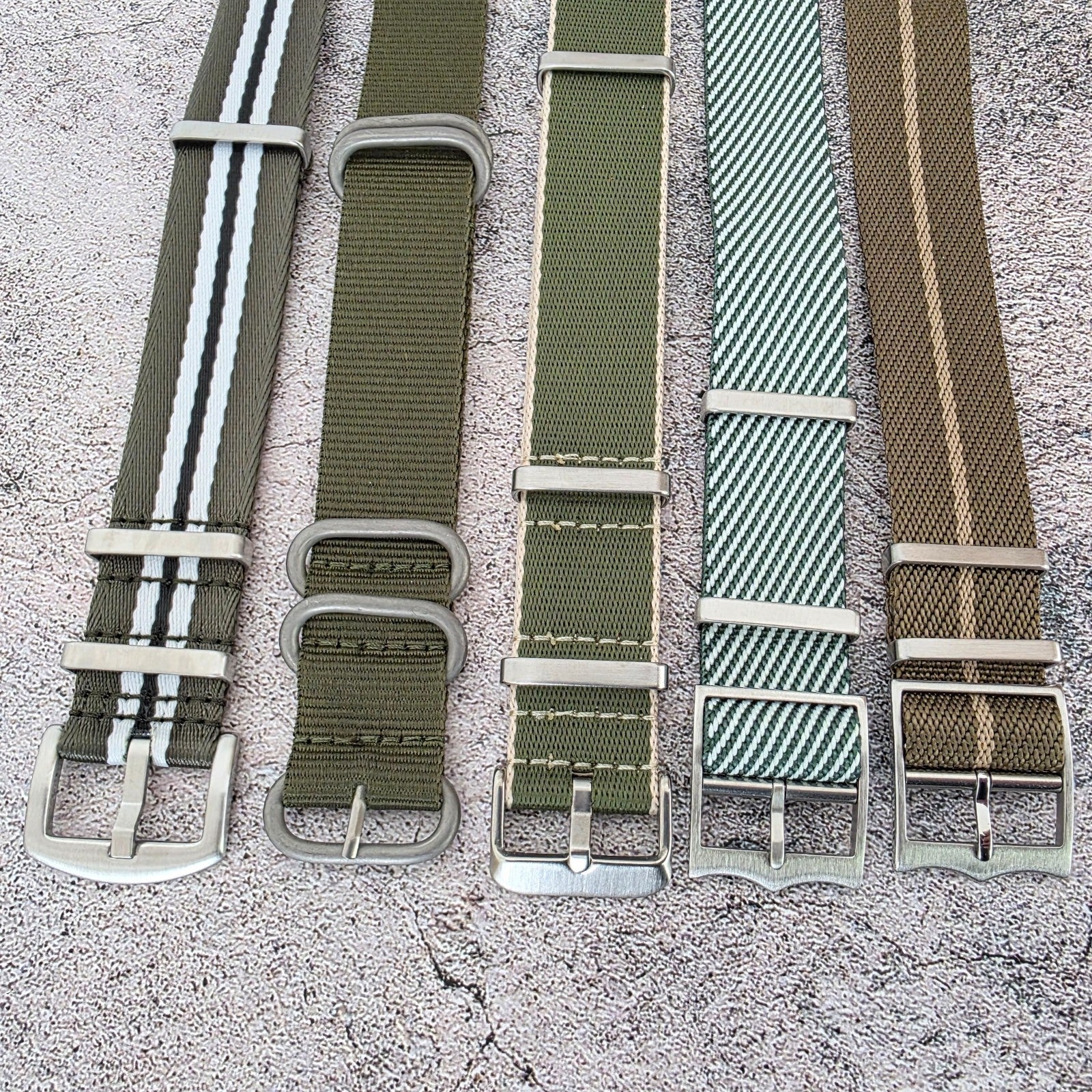 Job Lot of 5 Nylon Watch Straps Bands 22mm Military Green For Tudor Buckle Mens - Wrist Envy