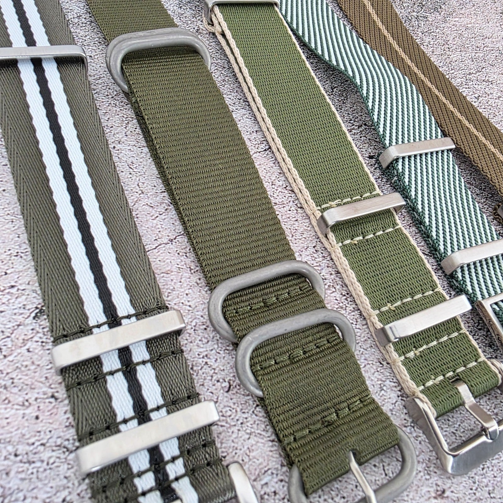 Job Lot of 5 Nylon Watch Straps Bands 22mm Military Green For Tudor Buckle Mens - Wrist Envy