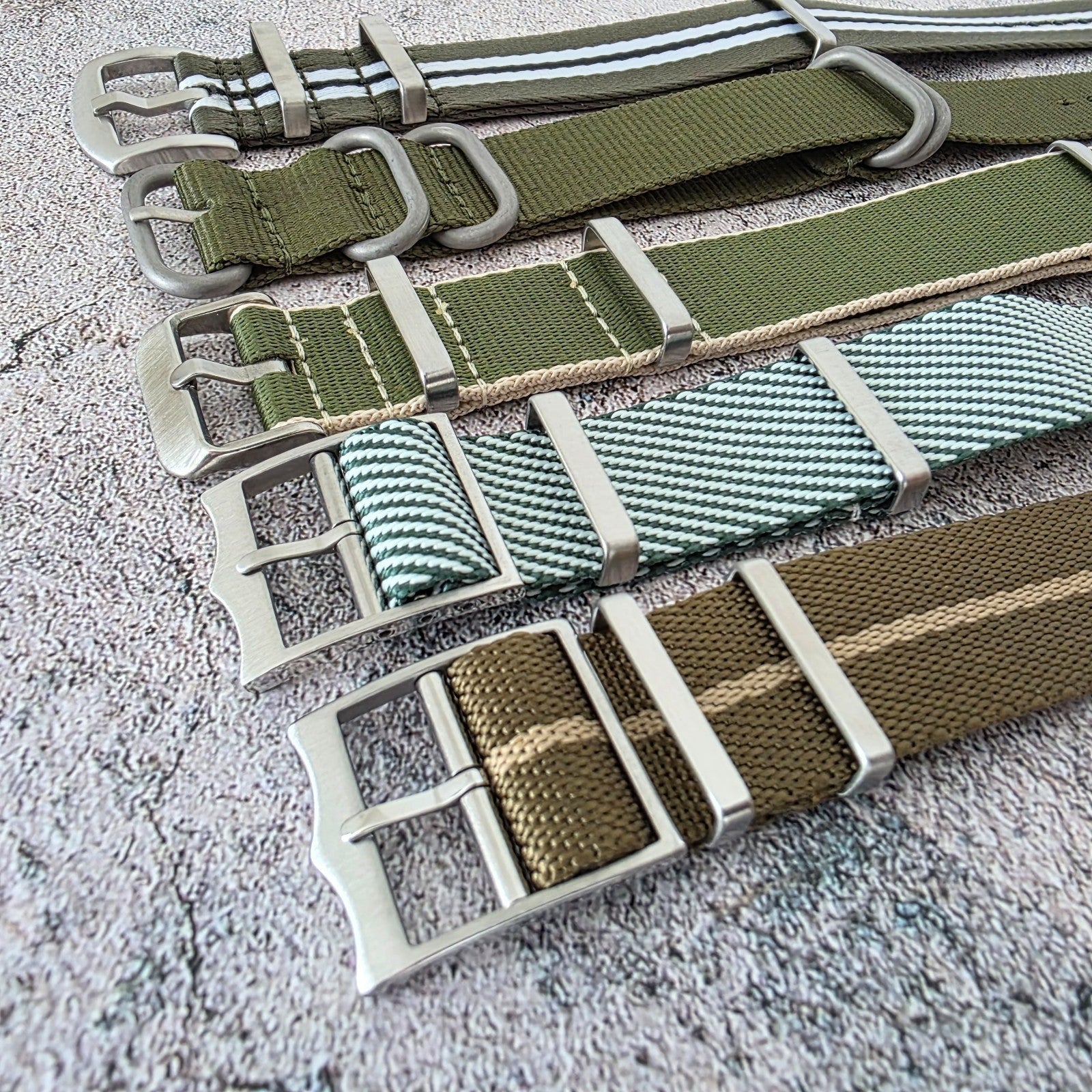 Job Lot of 5 Nylon Watch Straps Bands 22mm Military Green For Tudor Buckle Mens - Wrist Envy
