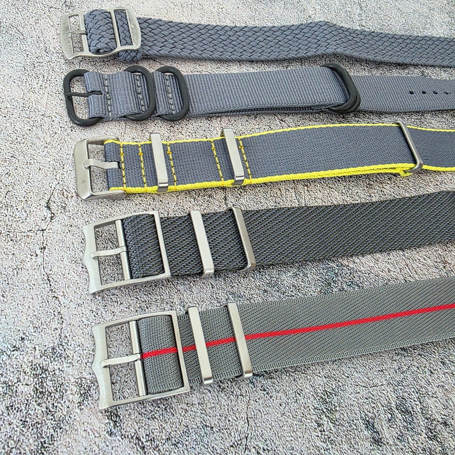 Job Lot of 5 Nylon Watch Straps Bands 22mm Military Grey For Tudor Buckle Mens - Wrist Envy