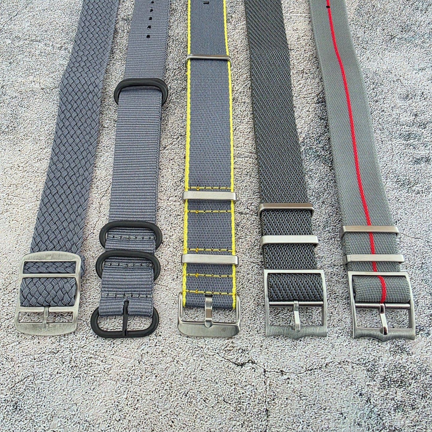 Job Lot of 5 Nylon Watch Straps Bands 22mm Military Grey For Tudor Buckle Mens - Wrist Envy
