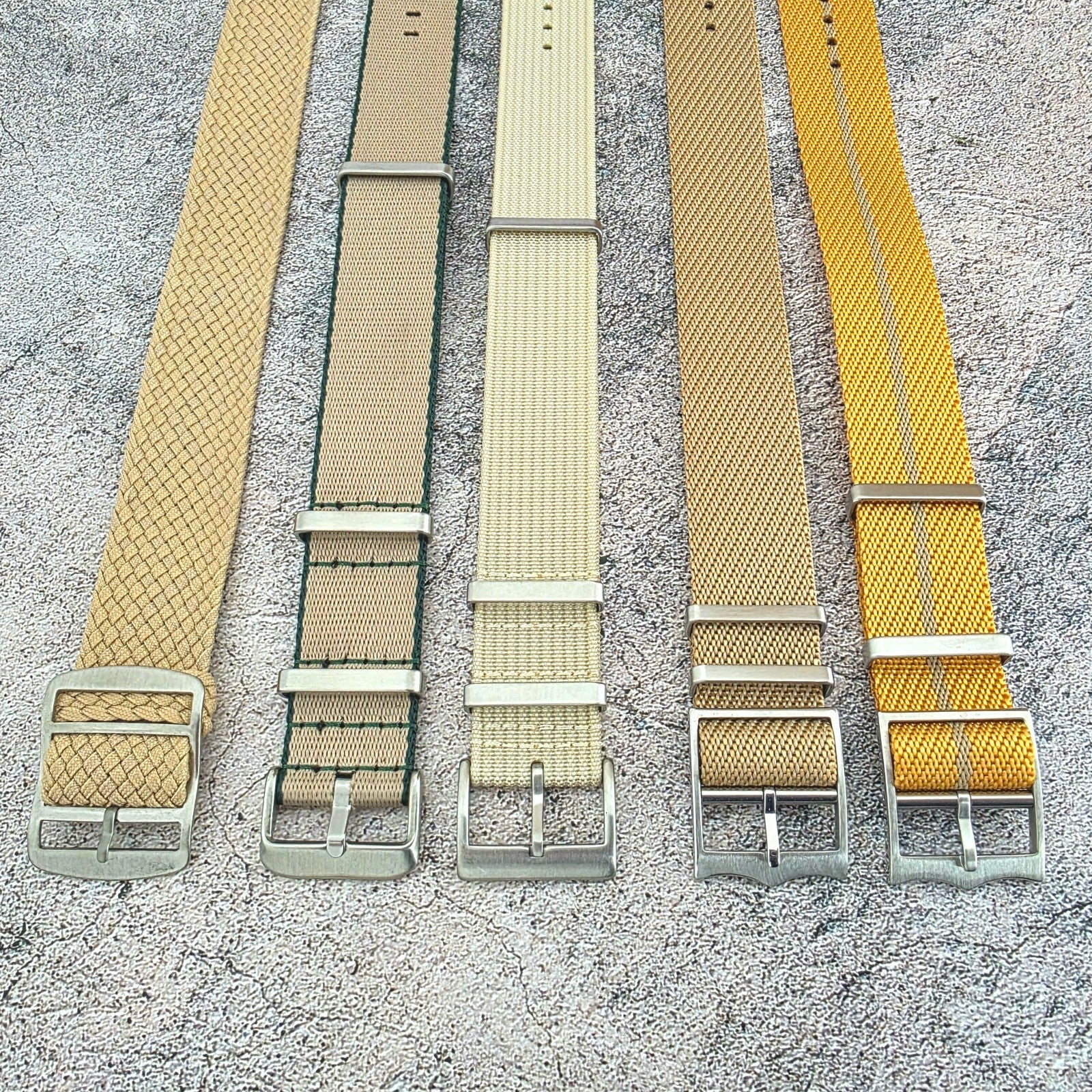 Job Lot of 5 Nylon Watch Straps Bands 22mm Military Khaki Beige Sand Yellow Uk - Wrist Envy