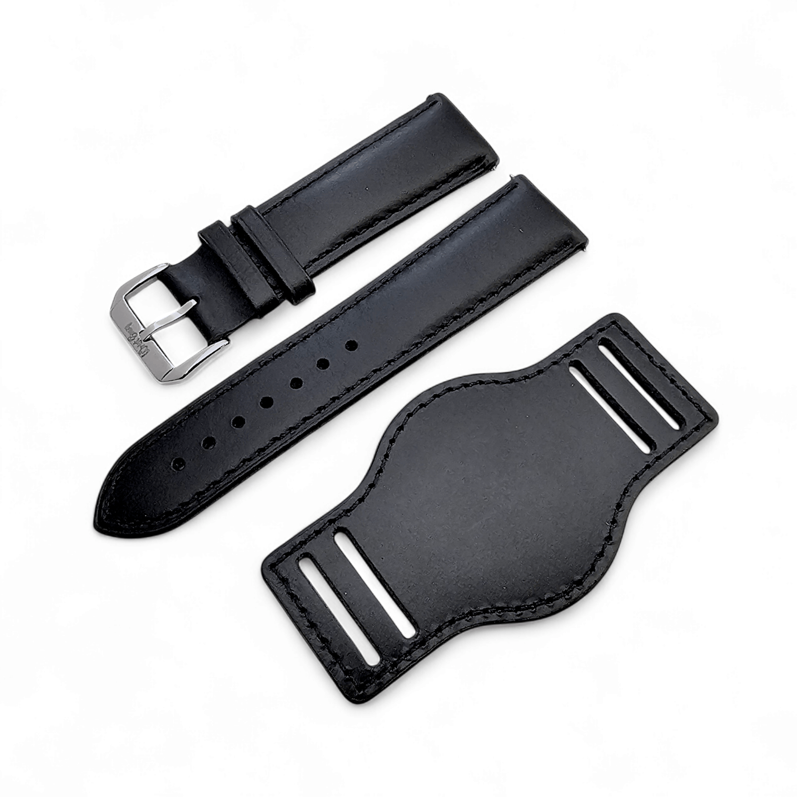 Leather Bund Watch Strap Handmade 20mm 22mm Black - Wrist Envy