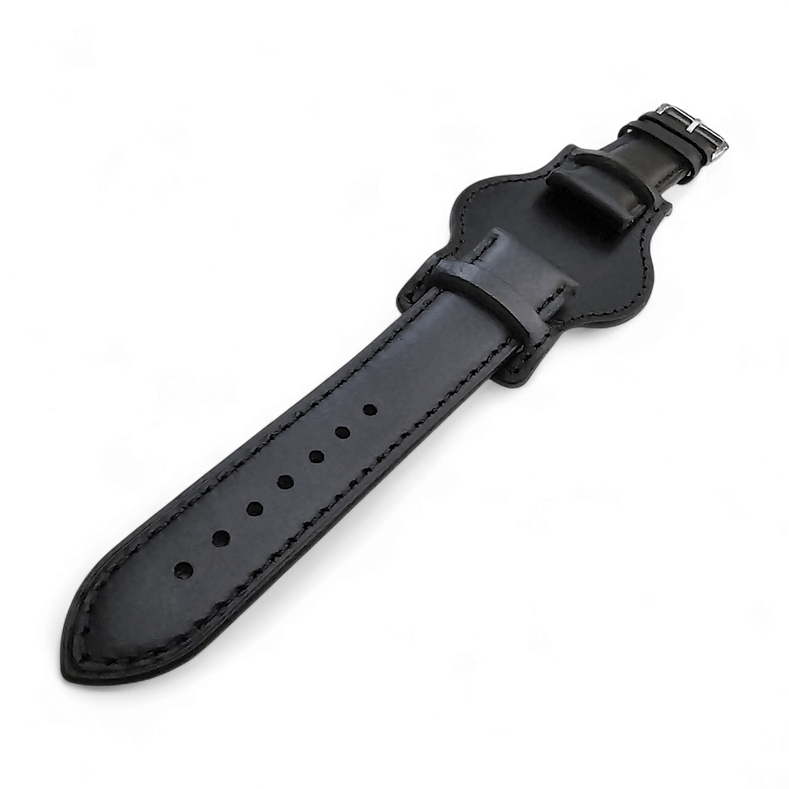 Leather Bund Watch Strap Handmade 20mm 22mm Black - Wrist Envy