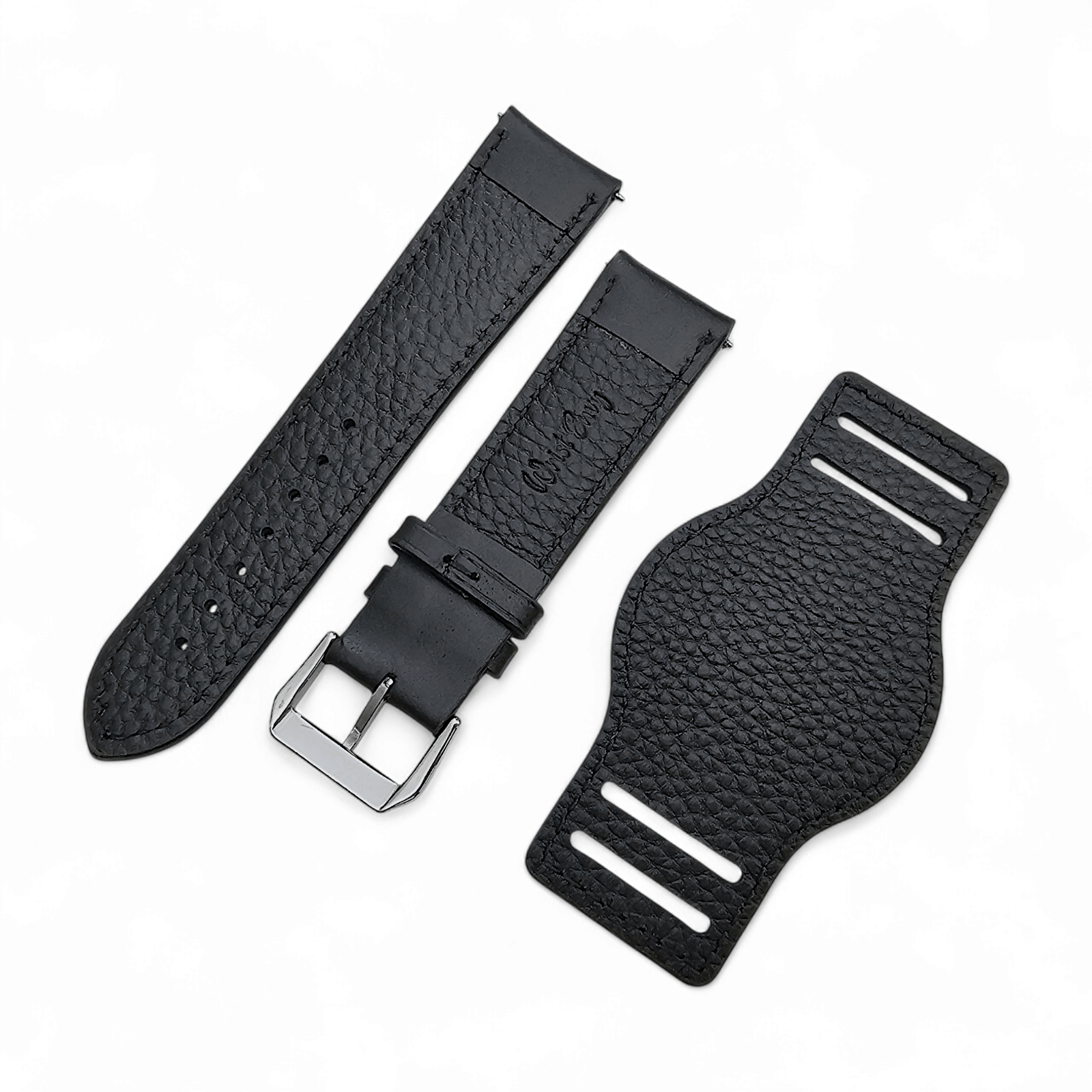 Leather Bund Watch Strap Handmade 20mm 22mm Black - Wrist Envy