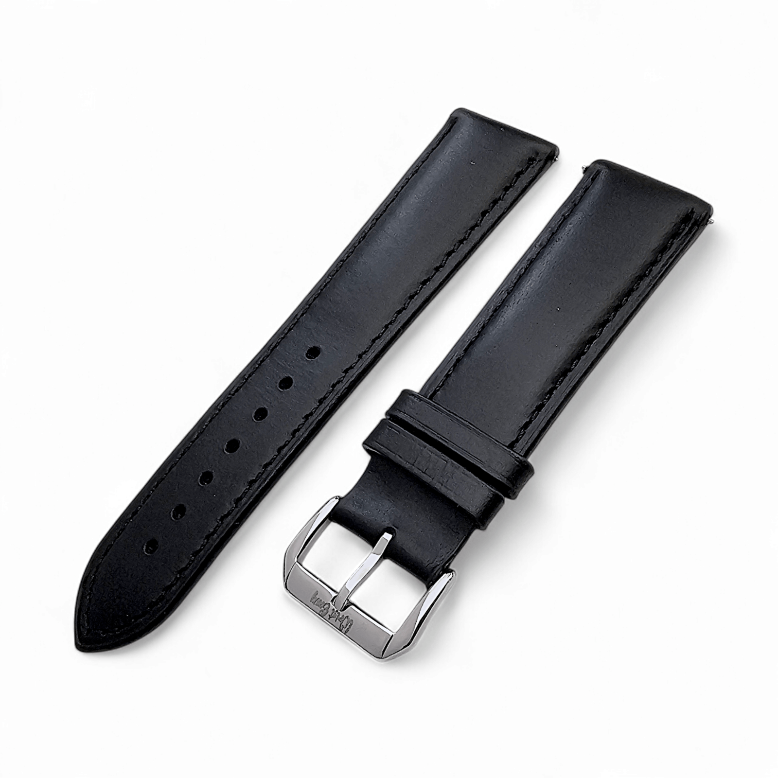 Leather Bund Watch Strap Handmade 20mm 22mm Black - Wrist Envy