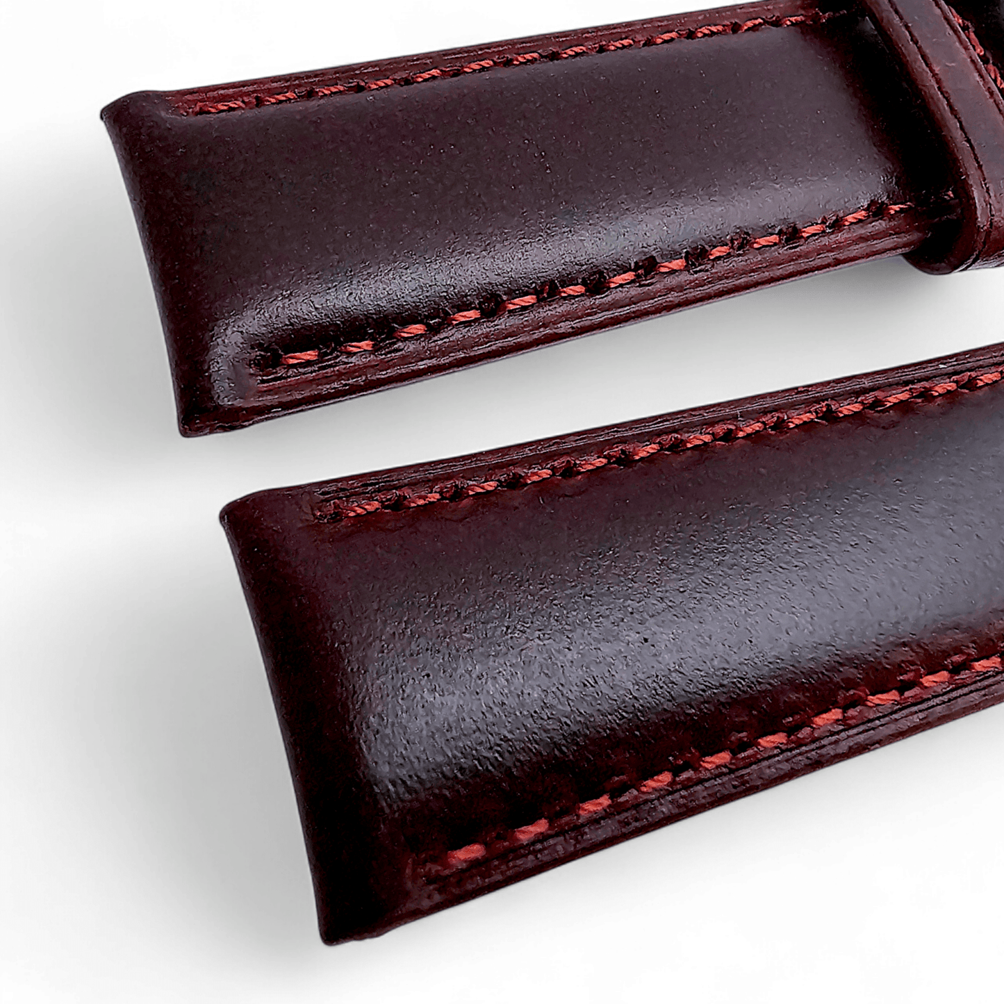 Leather Bund Watch Strap Handmade 20mm 22mm Burgundy Red - Wrist Envy