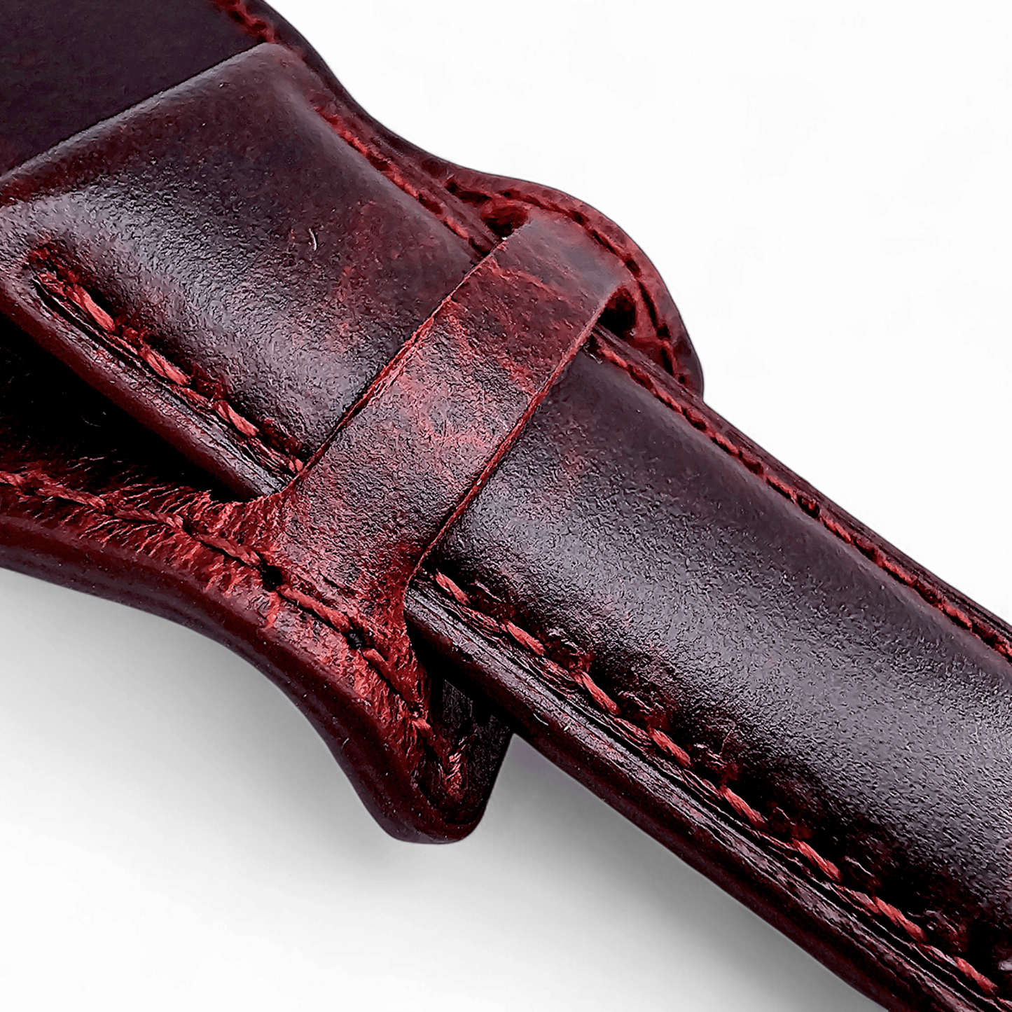 Leather Bund Watch Strap Handmade 20mm 22mm Burgundy Red - Wrist Envy
