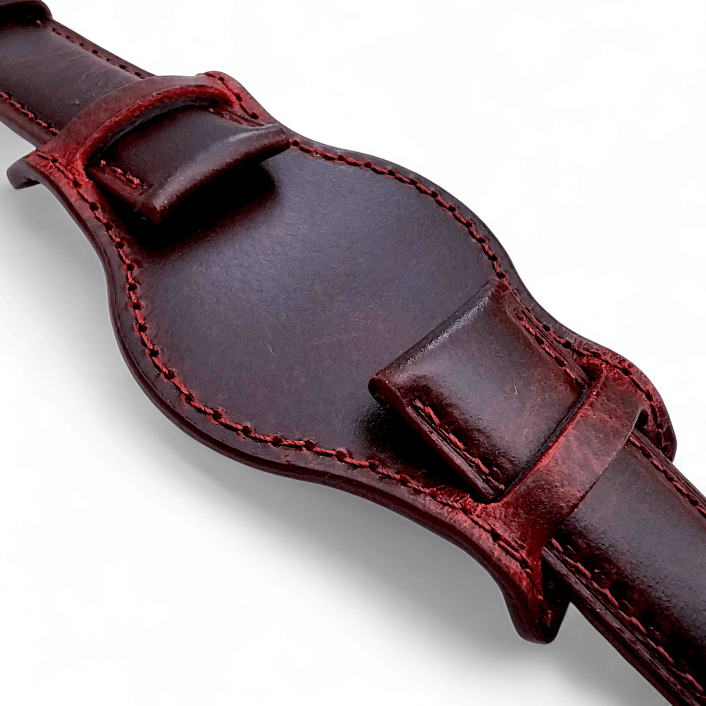 Leather Bund Watch Strap Handmade 20mm 22mm Burgundy Red - Wrist Envy