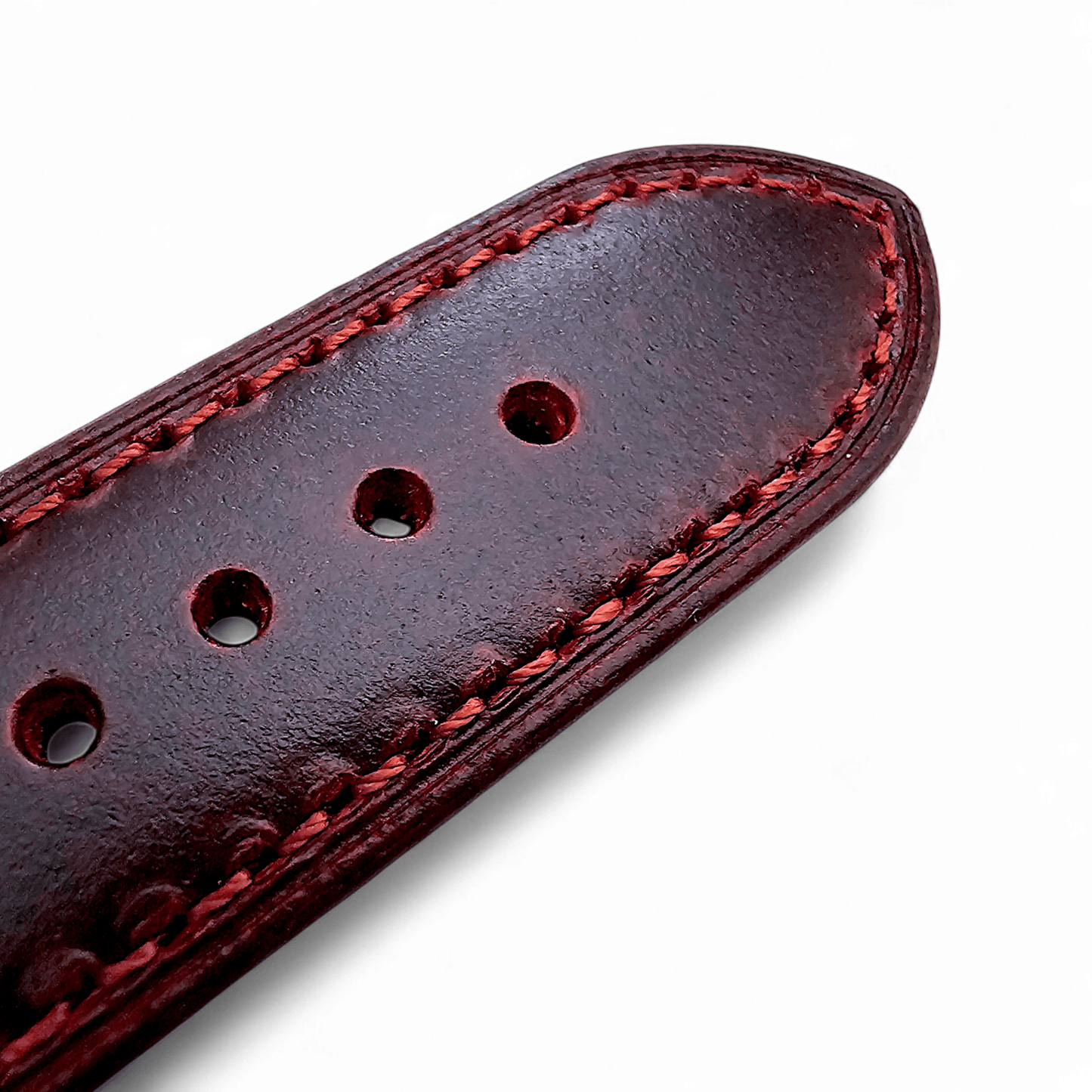 Leather Bund Watch Strap Handmade 20mm 22mm Burgundy Red - Wrist Envy