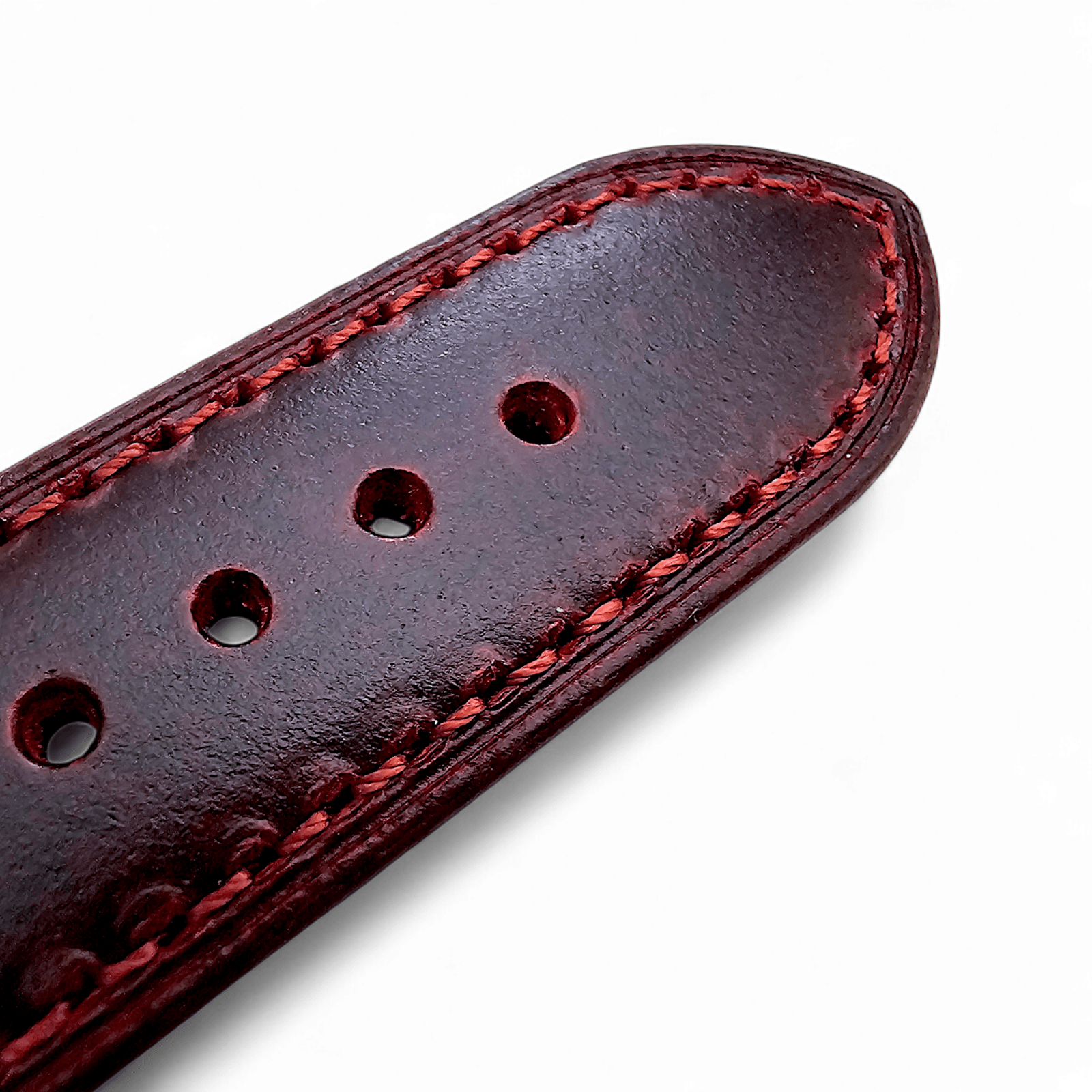 Leather Bund Watch Strap Handmade 20mm 22mm Burgundy Red - Wrist Envy