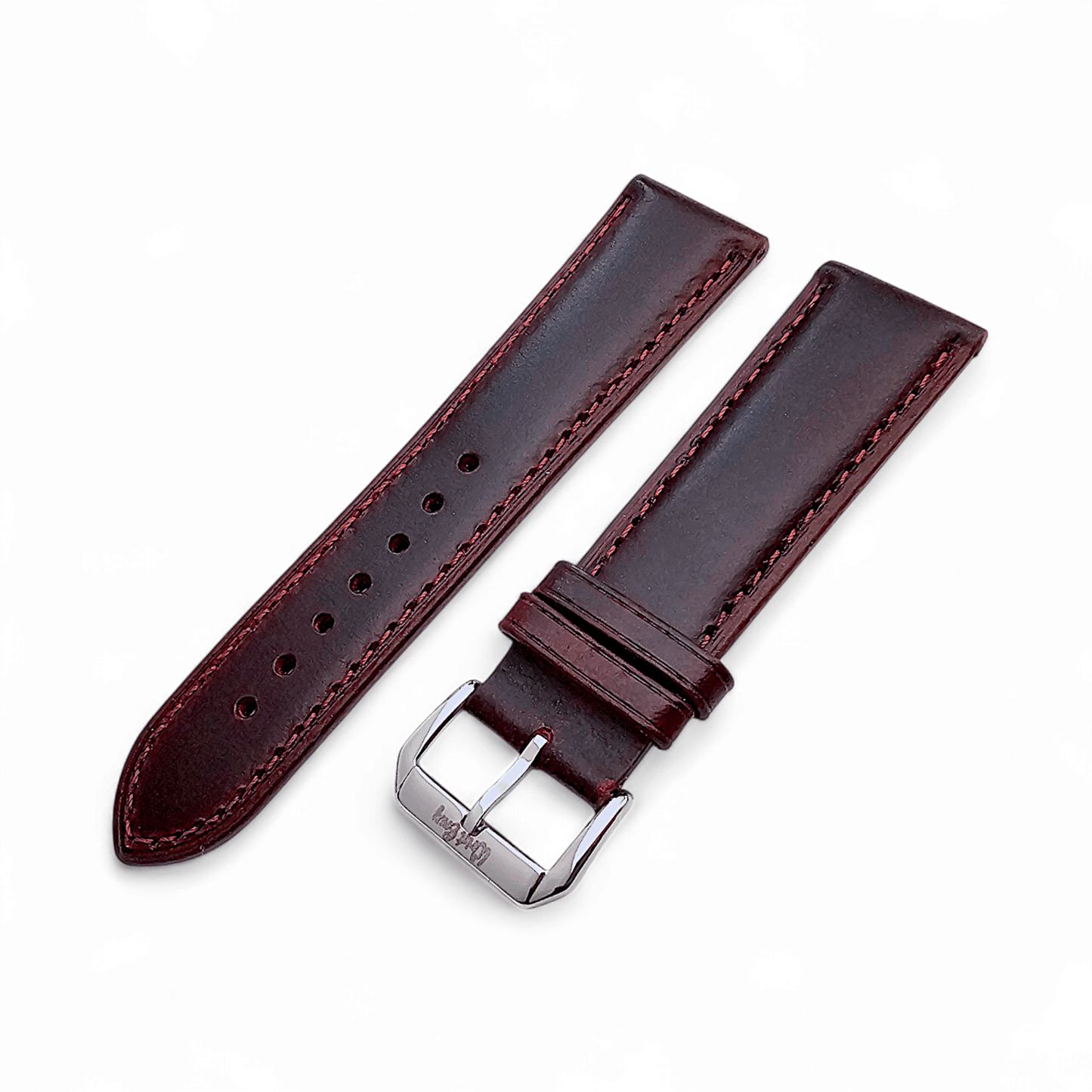 Leather Bund Watch Strap Handmade 20mm 22mm Burgundy Red - Wrist Envy