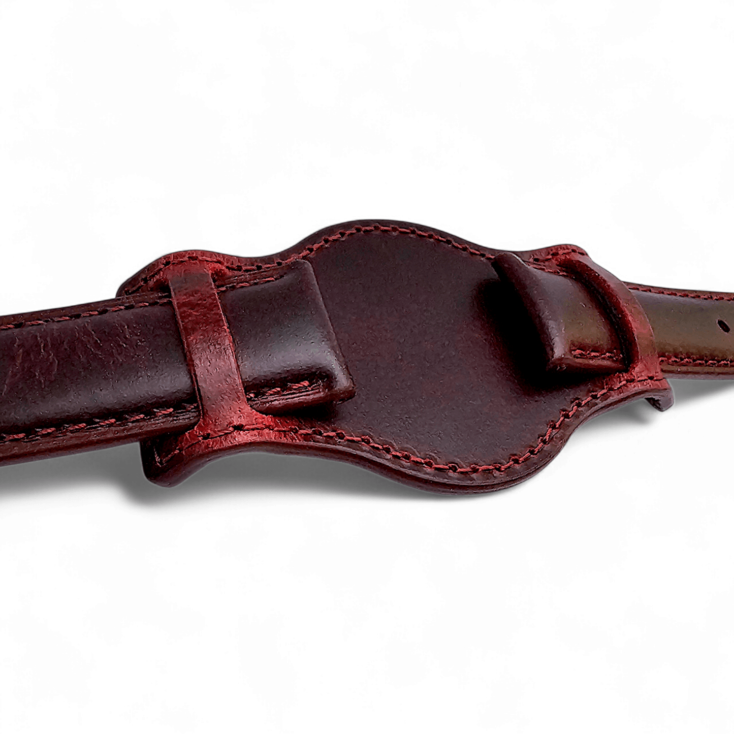 Leather Bund Watch Strap Handmade 20mm 22mm Burgundy Red - Wrist Envy