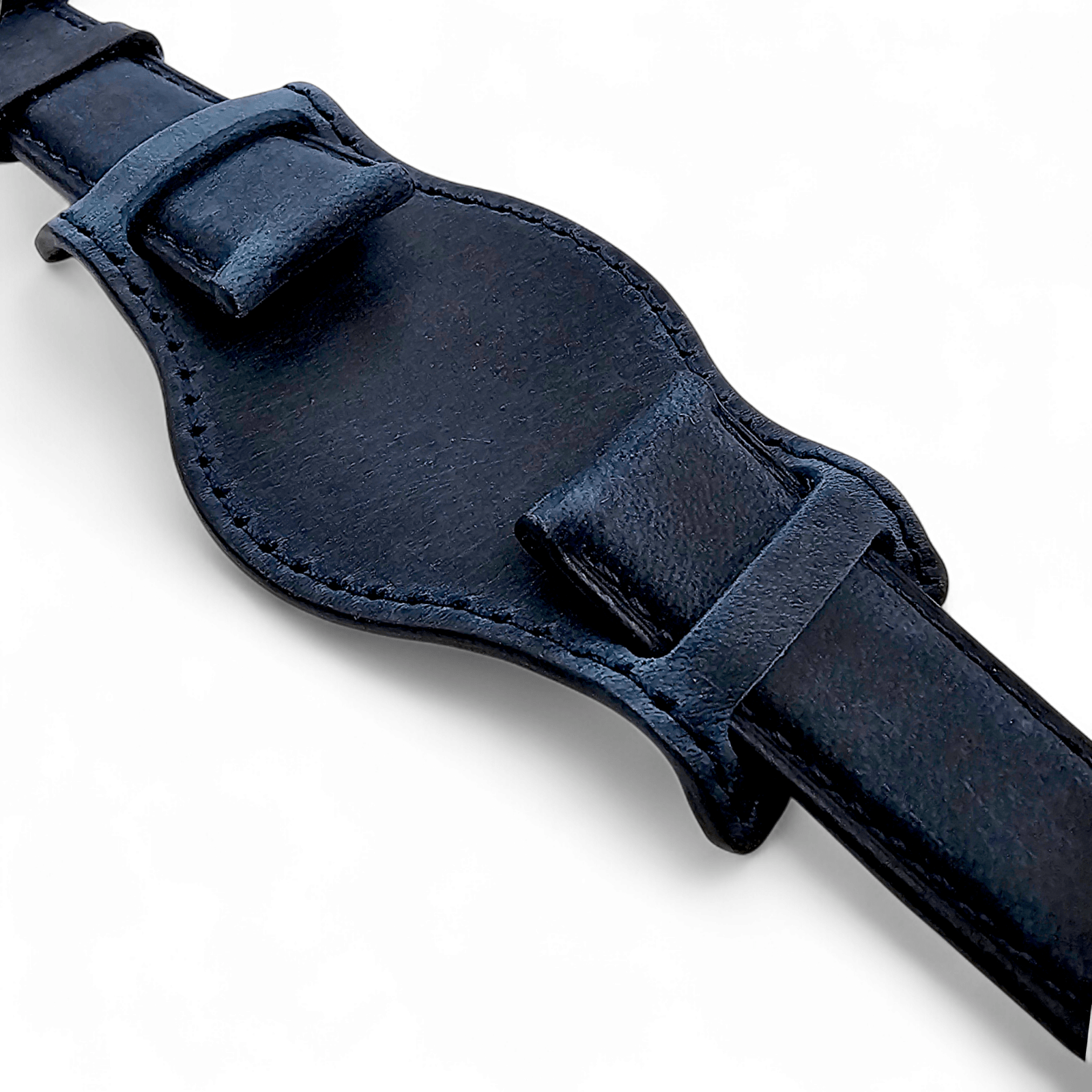Leather Bund Watch Strap Handmade 20mm 22mm Navy Blue - Wrist Envy