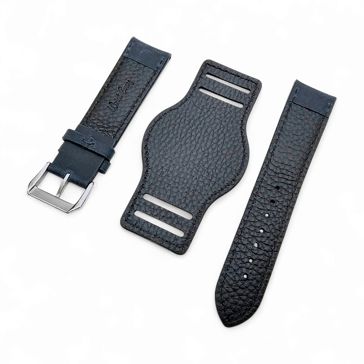 Leather Bund Watch Strap Handmade 20mm 22mm Navy Blue - Wrist Envy