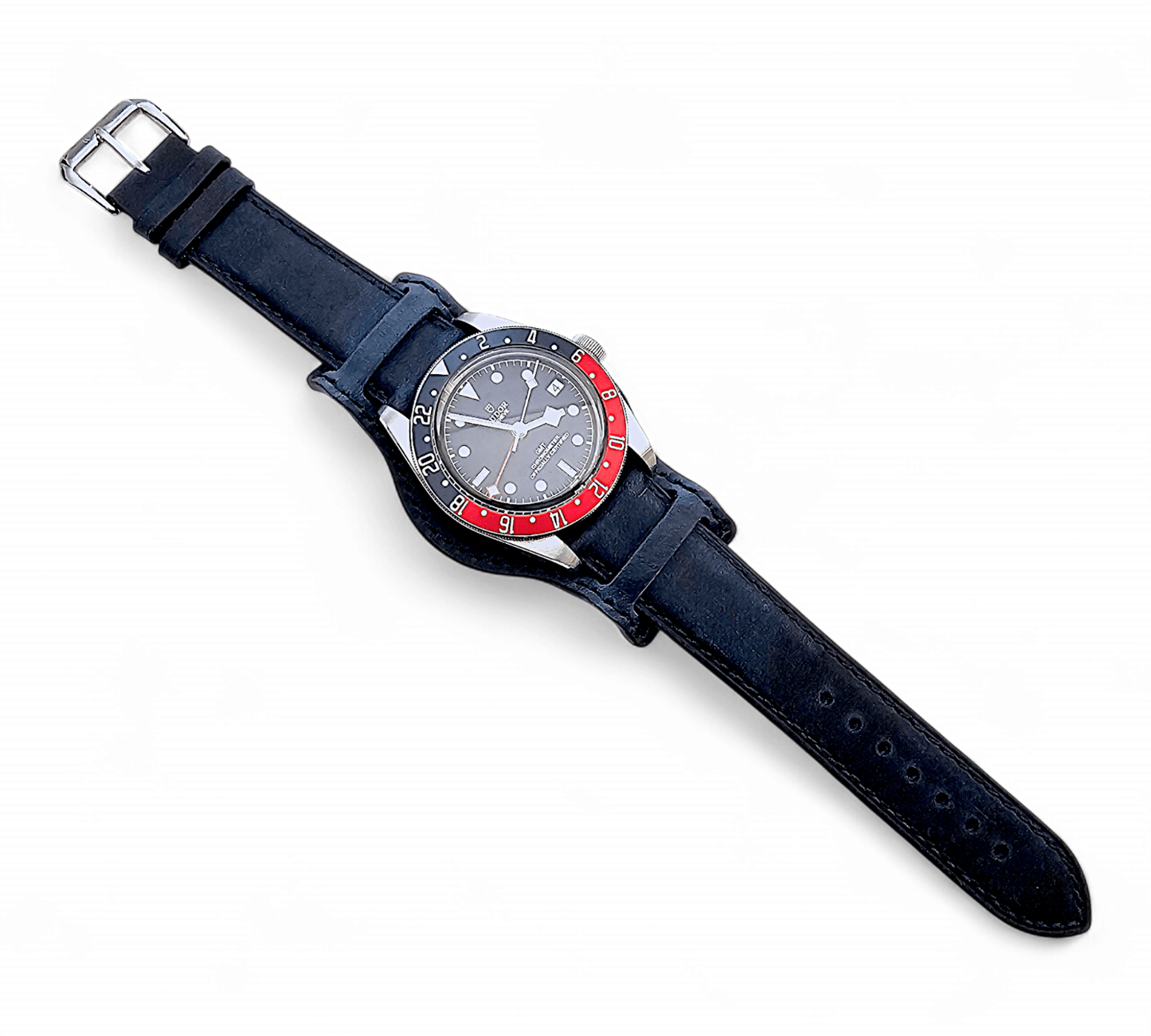 Leather Bund Watch Strap Handmade 20mm 22mm Navy Blue - Wrist Envy