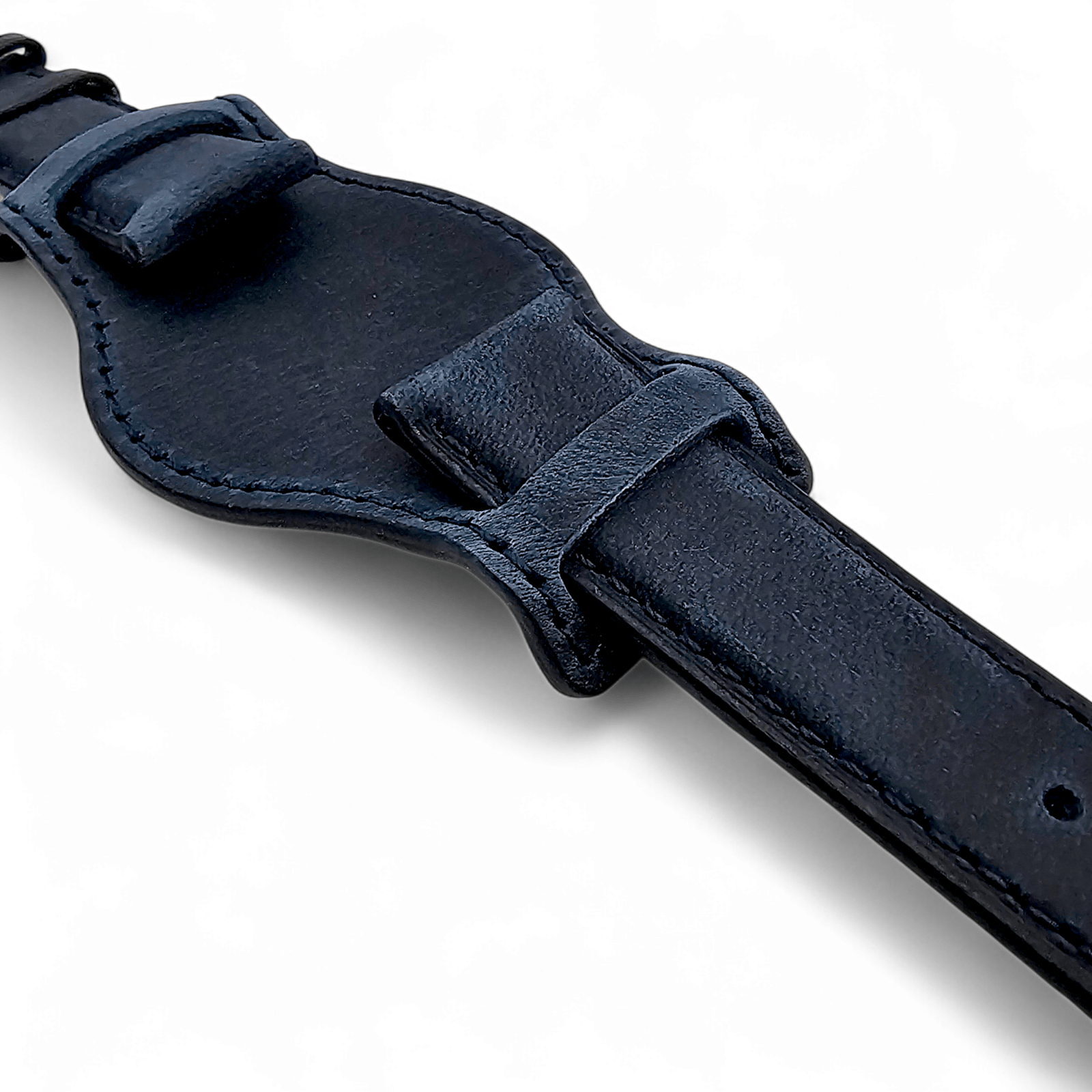 Leather Bund Watch Strap Handmade 20mm 22mm Navy Blue - Wrist Envy