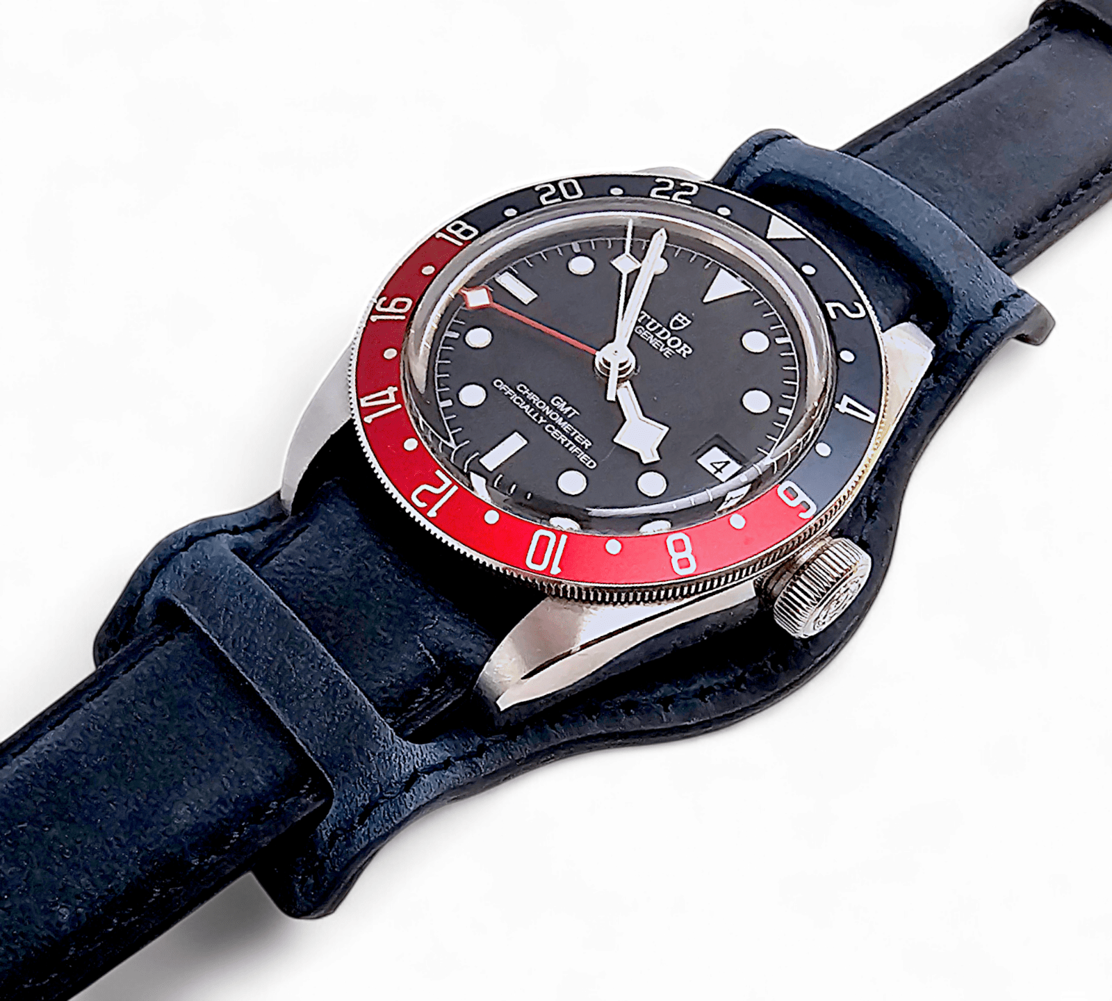 Leather Bund Watch Strap Handmade 20mm 22mm Navy Blue - Wrist Envy