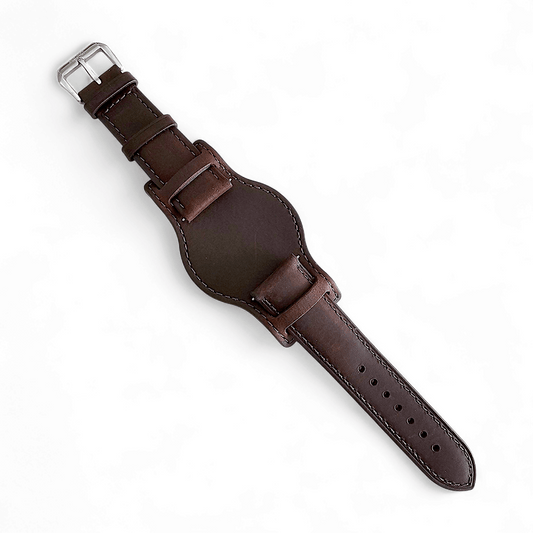 Leather Bund Watch Strap Handmade Military 20mm 22mm Chocolate Brown - Wrist Envy