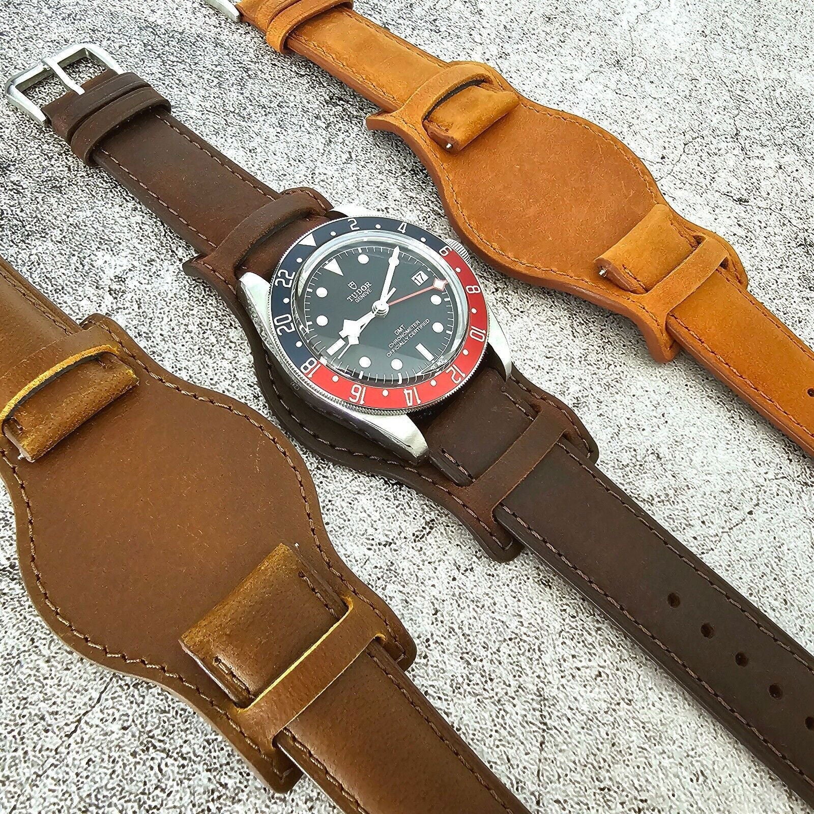 Leather Bund Watch Strap Handmade Military 20mm 22mm Chocolate Brown - Wrist Envy