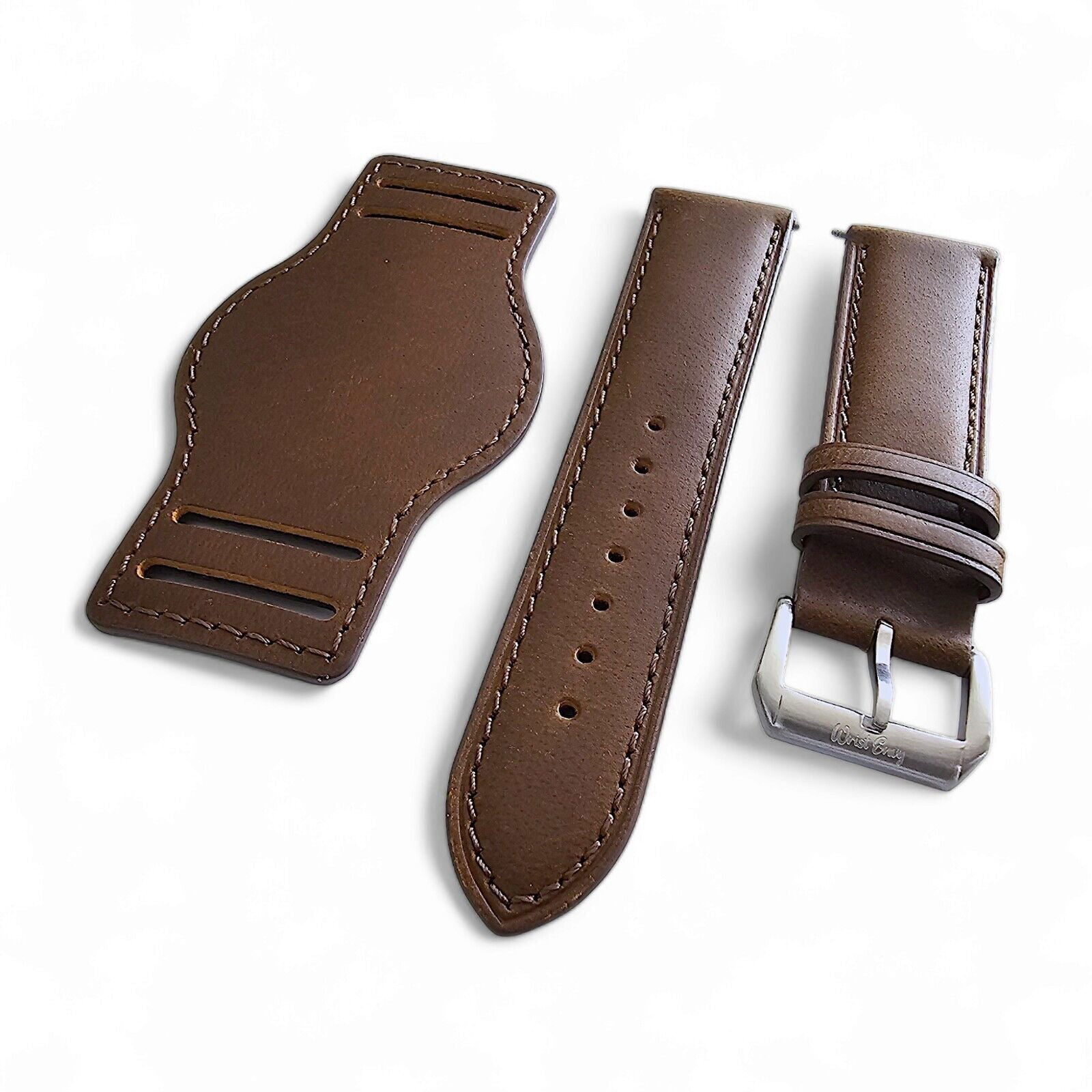 Leather Bund Watch Strap Handmade Military 20mm 22mm Chocolate Brown - Wrist Envy
