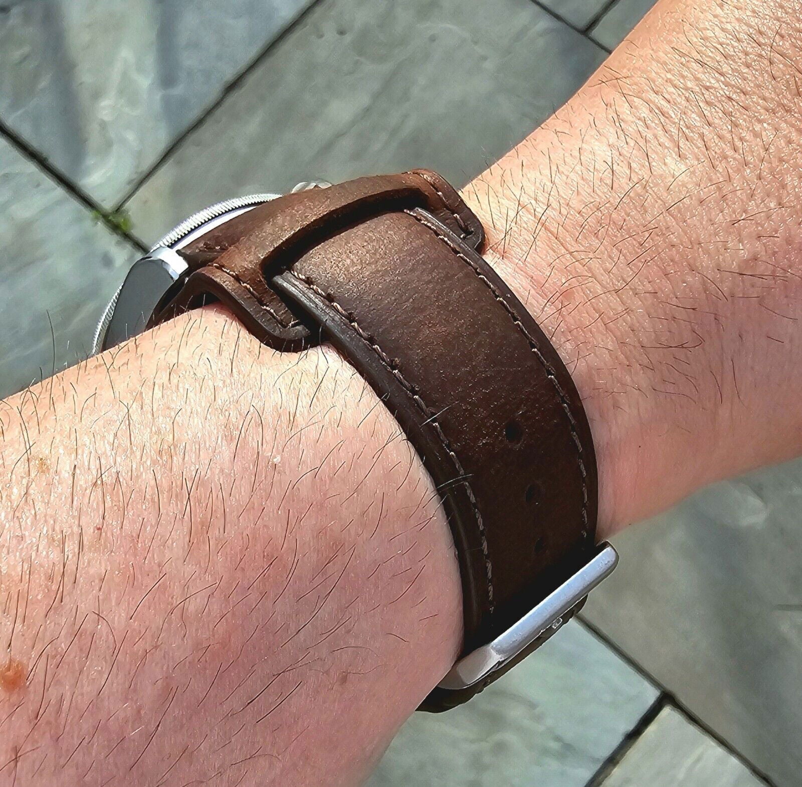 Leather Bund Watch Strap Handmade Military 20mm 22mm Chocolate Brown - Wrist Envy