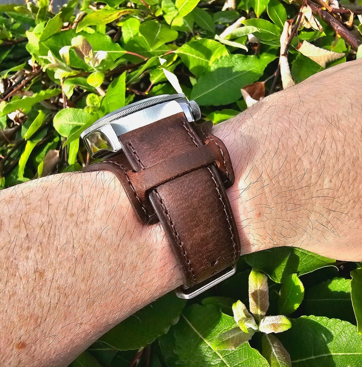 Leather Bund Watch Strap Handmade Military 20mm 22mm Chocolate Brown - Wrist Envy