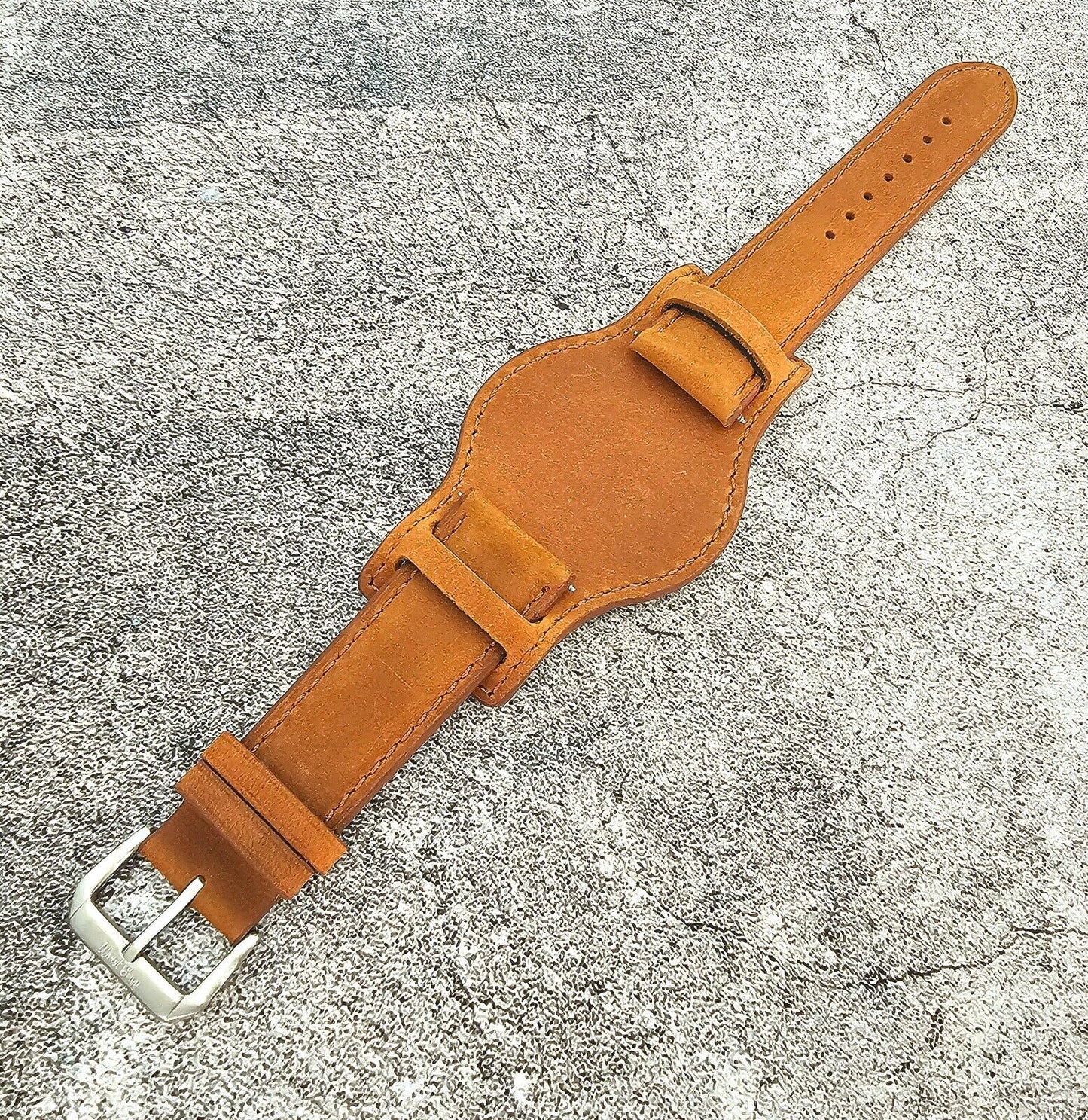 Leather Bund Watch Strap Handmade Military 20mm 22mm Light Brown - Wrist Envy