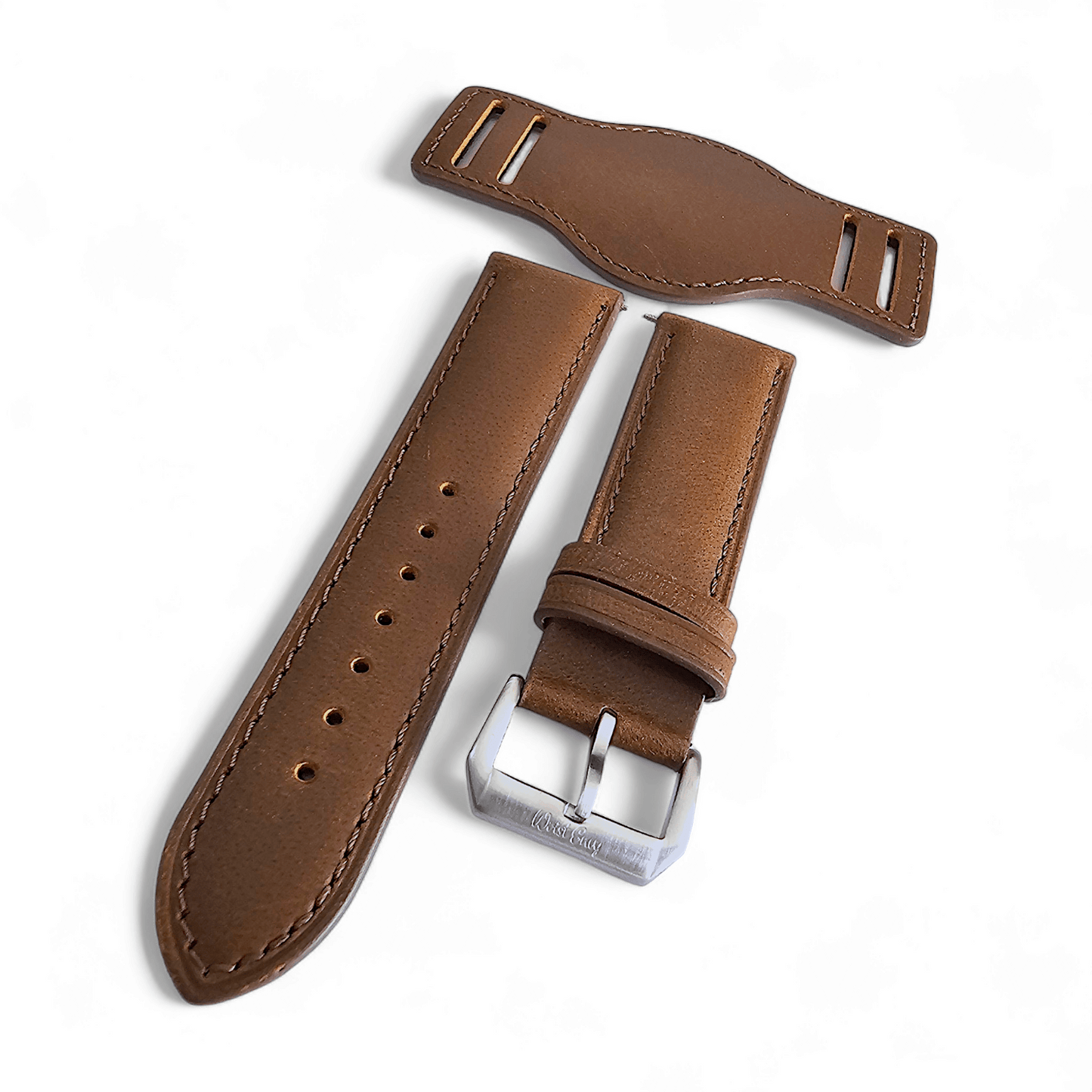 Leather Bund Watch Strap Handmade Military 20mm 22mm Mid Brown - Wrist Envy