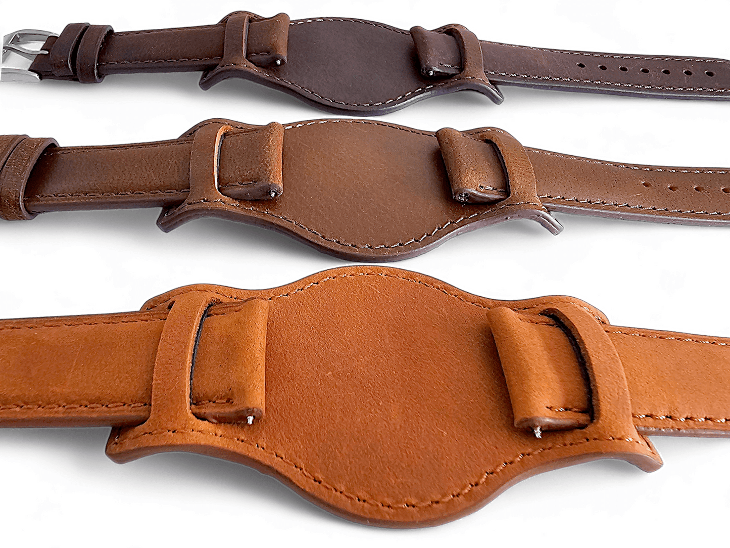 Leather Bund Watch Strap Handmade Military 20mm 22mm Mid Brown - Wrist Envy
