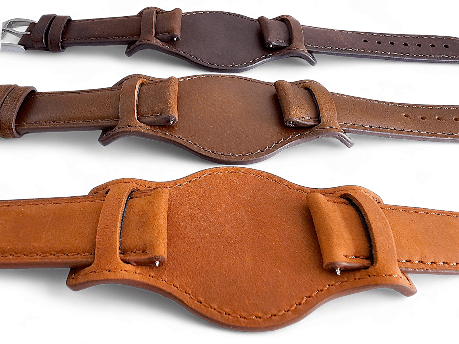 Leather Bund Watch Strap Handmade Military 20mm 22mm Mid Brown - Wrist Envy
