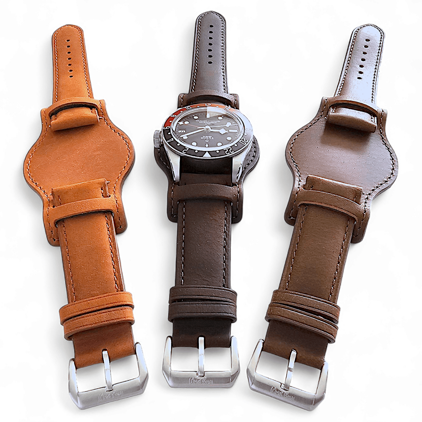 Leather Bund Watch Strap Handmade Military 20mm 22mm Mid Brown - Wrist Envy