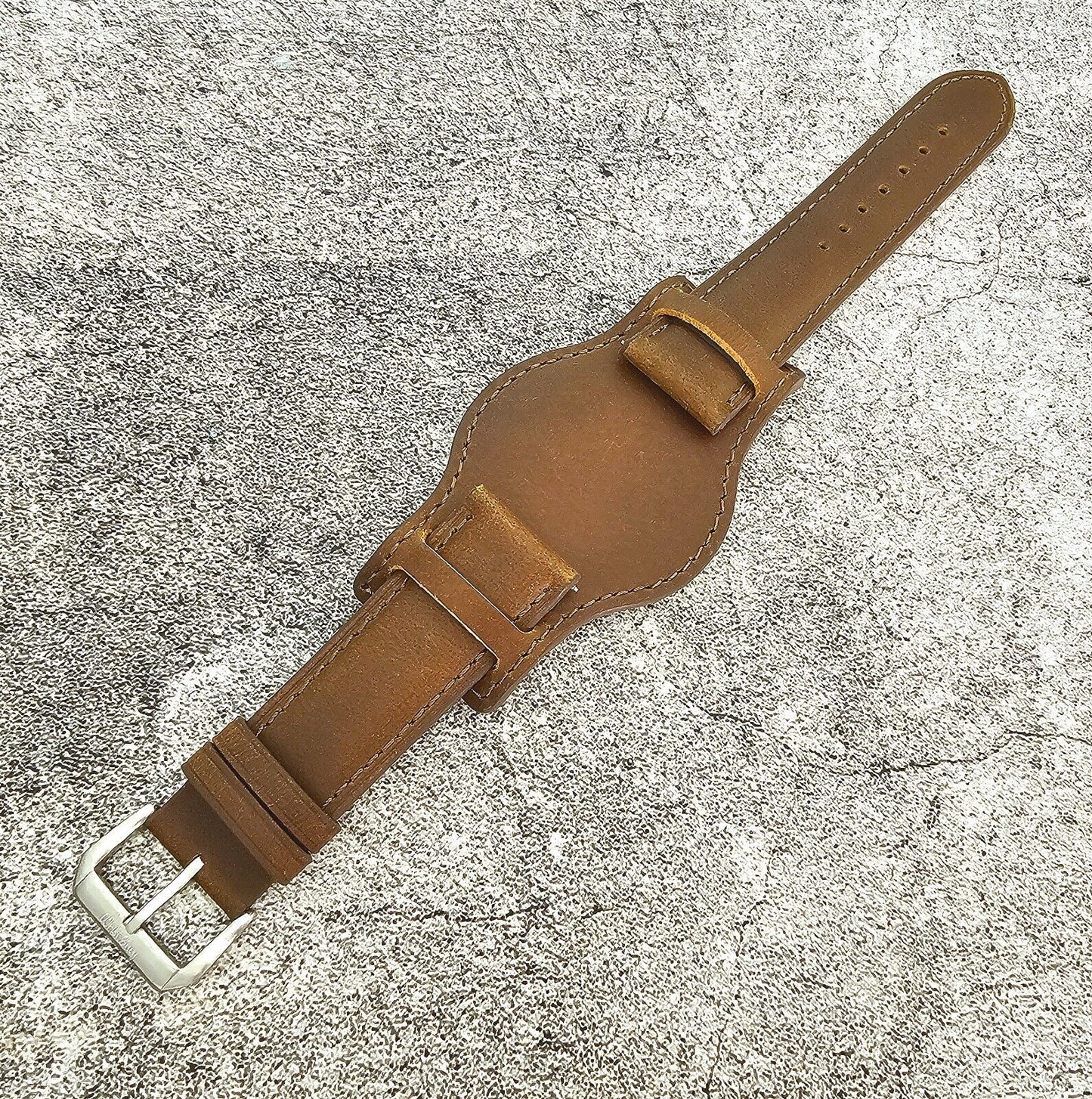 Leather Bund Watch Strap Handmade Military 20mm 22mm Mid Brown - Wrist Envy