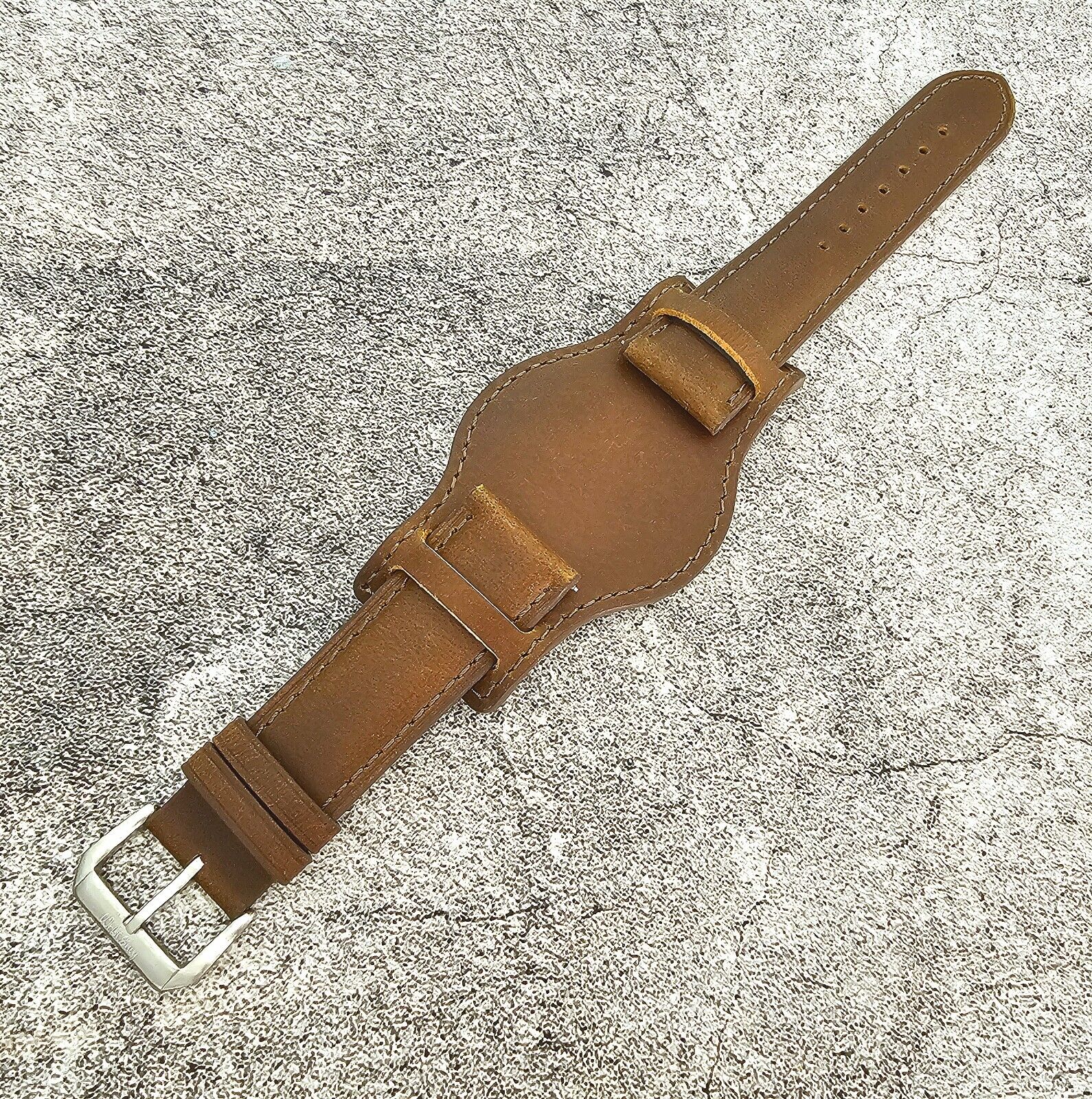 Leather Bund Watch Strap Handmade Military 20mm 22mm Mid Brown - Wrist Envy