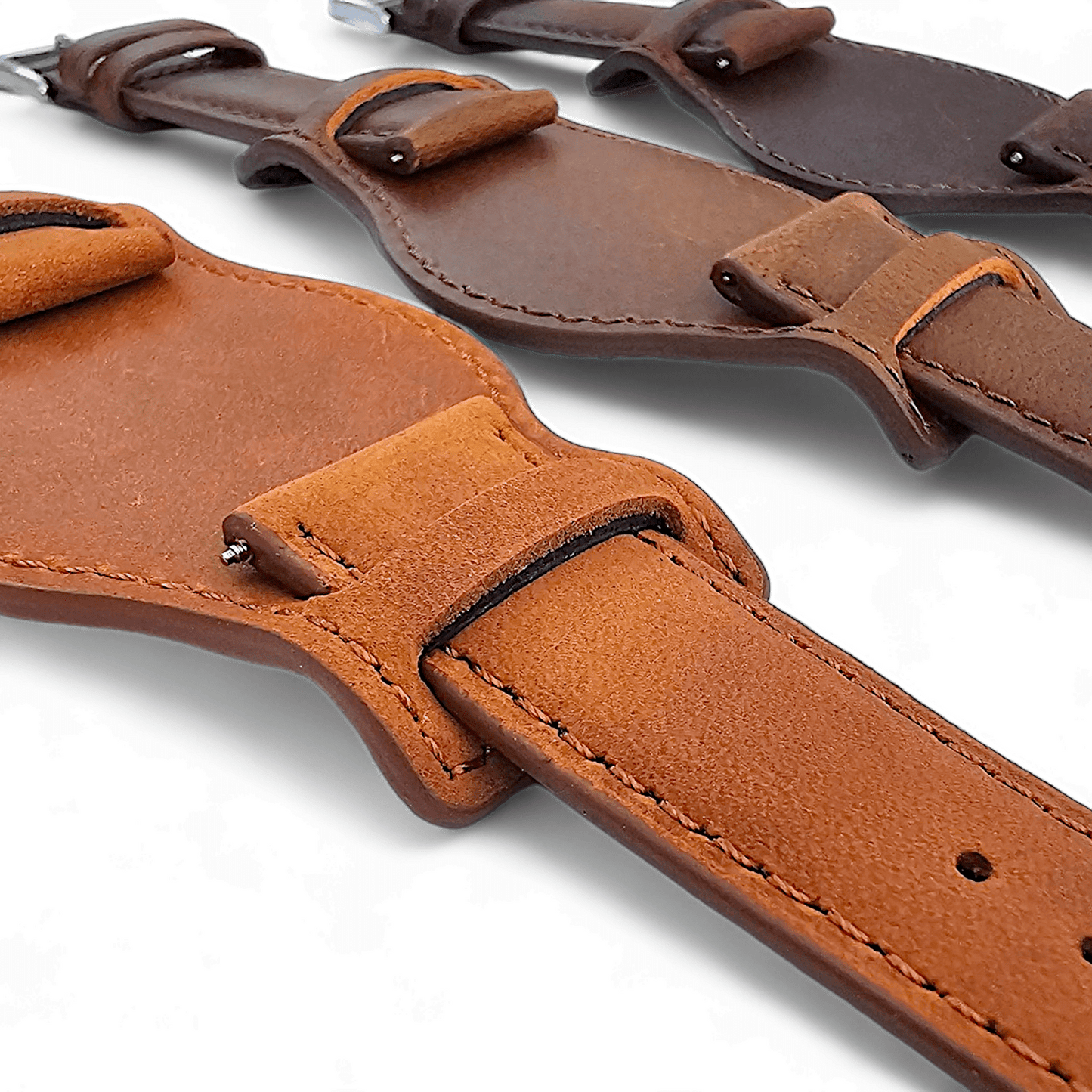 Leather Bund Watch Strap Handmade Military 20mm 22mm Mid Brown - Wrist Envy