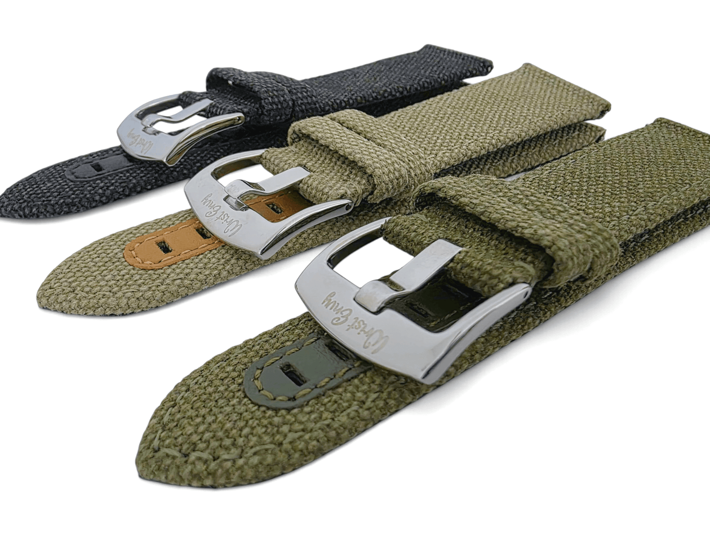 Luxury Canvas Watch Strap 4mm Thick 18mm 20mm 22mm Washed Black - Wrist Envy